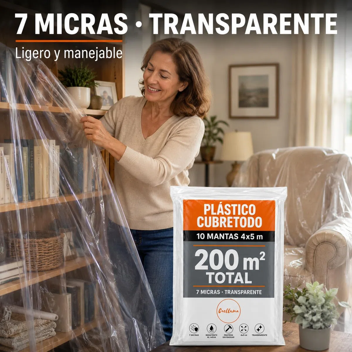Plástico Cubretodo 4x5 m Pack 10 · Manta Pintor Transparente para Muebles Suelos Sofás y Obras · 200 m² Total sin Cortar para Pintura Reformas Bricolaje Hogar Mudanzas y Limpieza