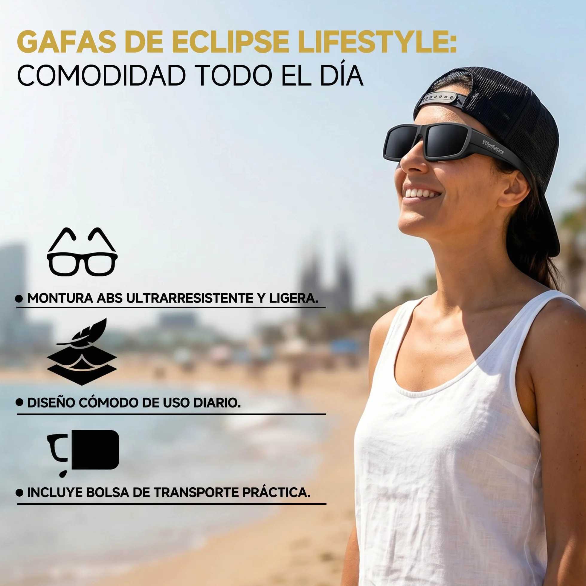 Premium Plástico -Gafas Eclipse Solar Homologadas - Certification CE y EN ISO 12312-2, seguras para observación directa, listado AAS, Eclipse total 2026