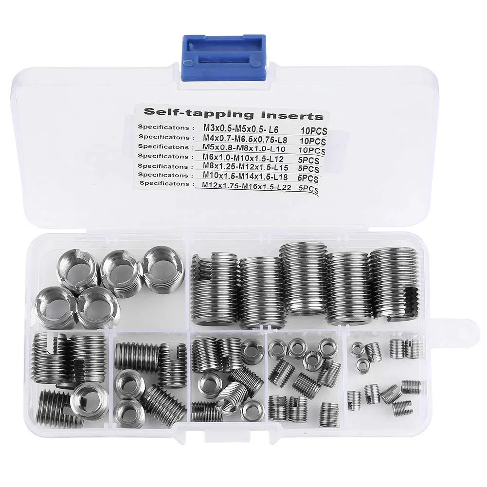 Rosca autorroscante, hilo interno de 50 piezas Insertos de rosca autorroscantes Juego de acero inoxidable plateado para refuerzo del hilo (M3 M4 M5 M6 M6.5 M8 M10 M12 M14 M16)