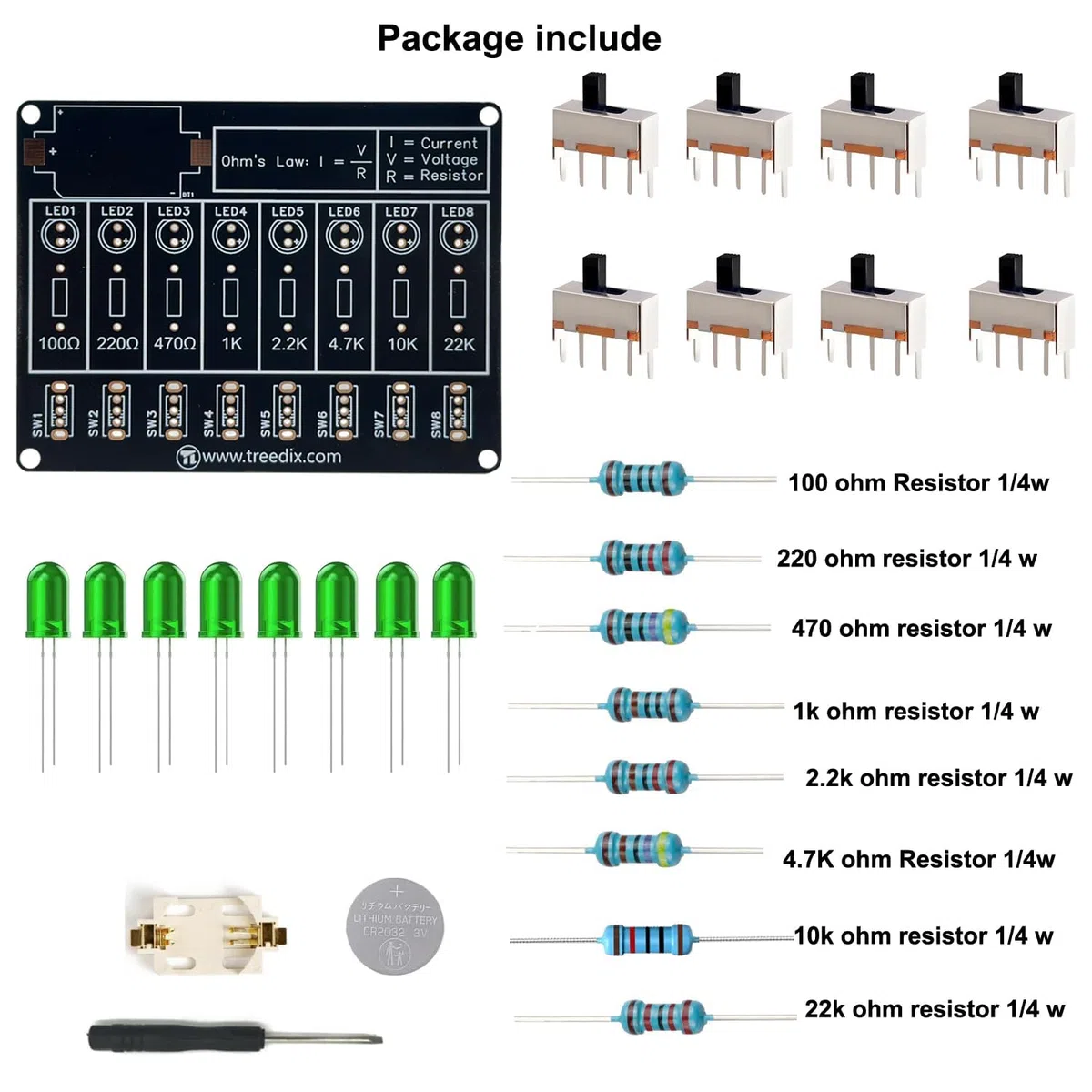 Treedix Kit de práctica de soldadura, tablero de soldadura de circuito de aprendizaje de proyectos electrónicos de bricolaje, tablero de aprendizaje de resistencias, kit de soldadura para aprender