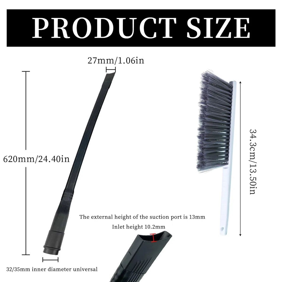 Boquilla flexible larga para aspiradora, 62 cm Boquilla universal para aspiradora, con conexión de 35/32 mm, con cepillo, accesorio para aspiradora