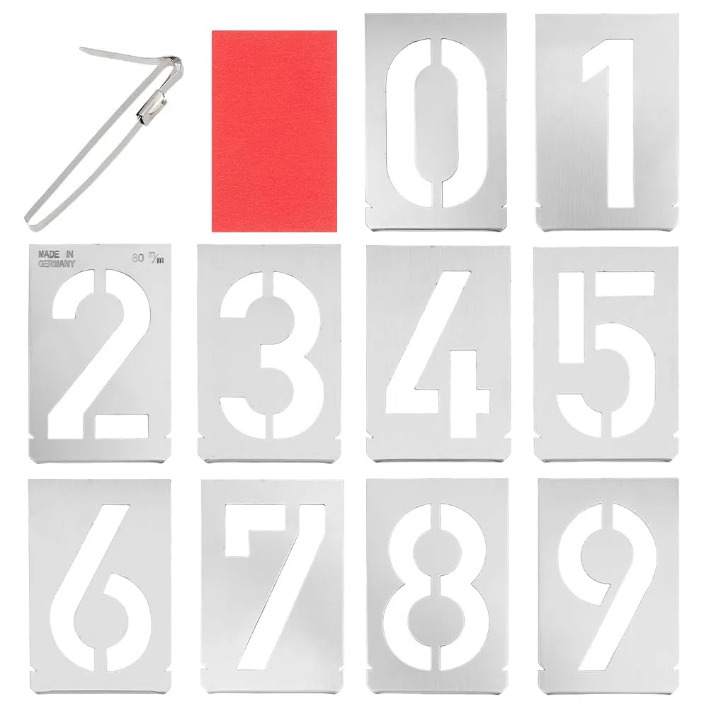DICOSMETIC 10 plantillas de 10 estilos de números de 8 cm, plantillas de acero inoxidable, reutilizables, plantillas digitales del 0 al 9, plantillas de metal para puerta, carteles, pintura de