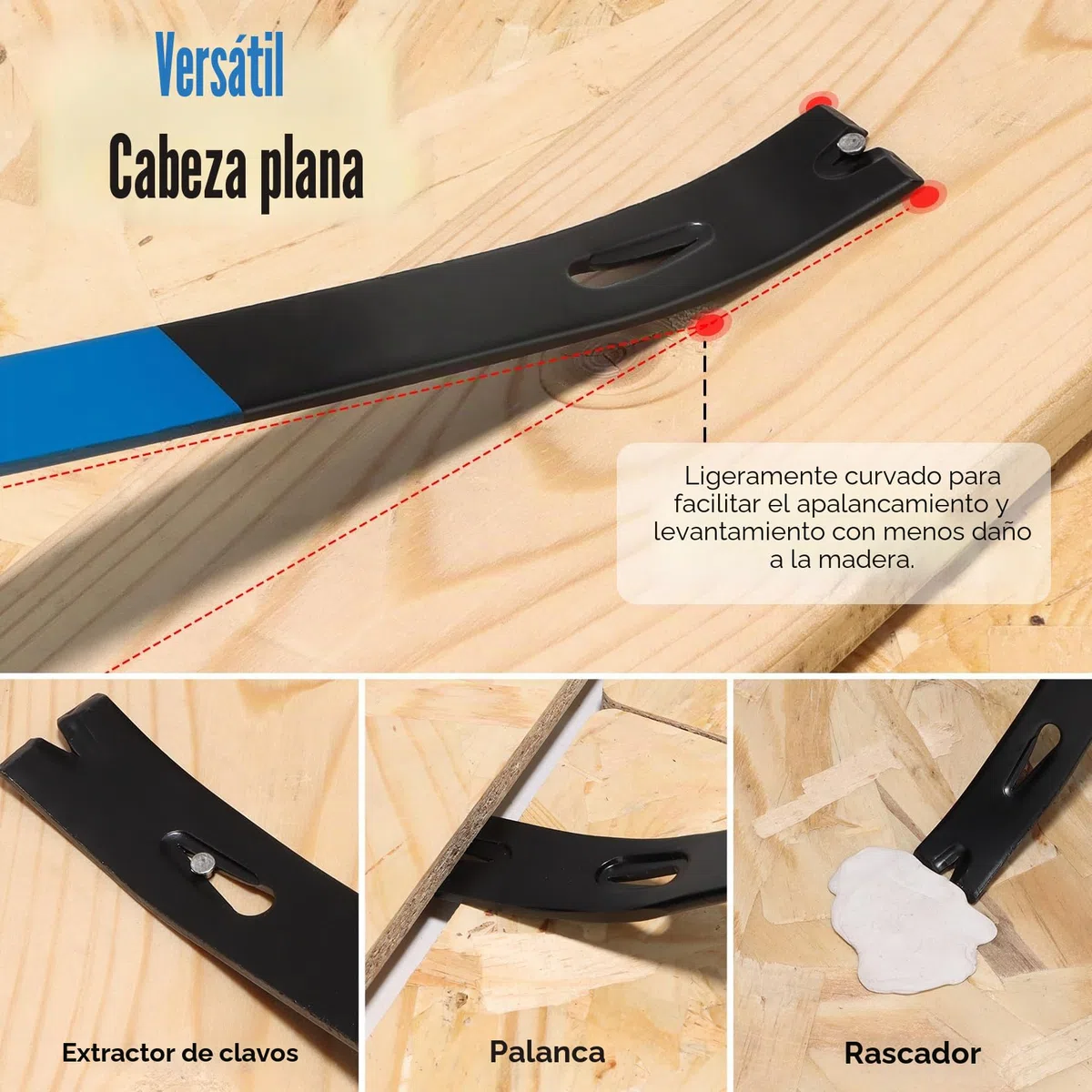 SHALL Juego de 4 palancas planas de 15 pulgadas, 10 pulgadas, 7.5 pulgadas, 5.5 pulgadas, barra de palanca resistente y mini extractor de clavos, barra de garra de utilidad, barra