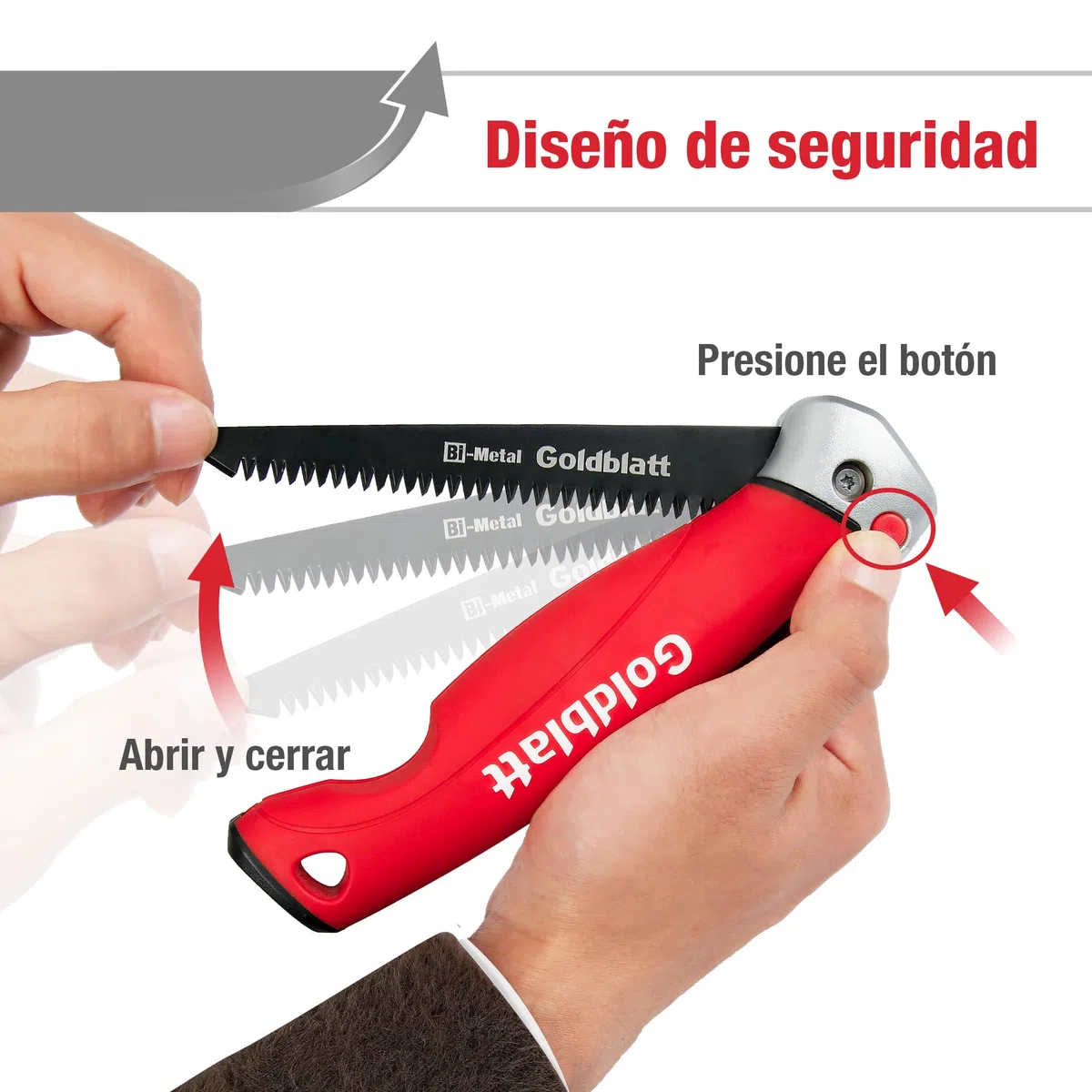 Goldblatt Sierra Plegable 310mm, Serrucho para Cortar Placas de Yeso, Sierra Bimetálica de 8 TPI, 3 Ángulos de Bloqueo, Sierra de Podar con Hoja Curva, Agujero de Colgar