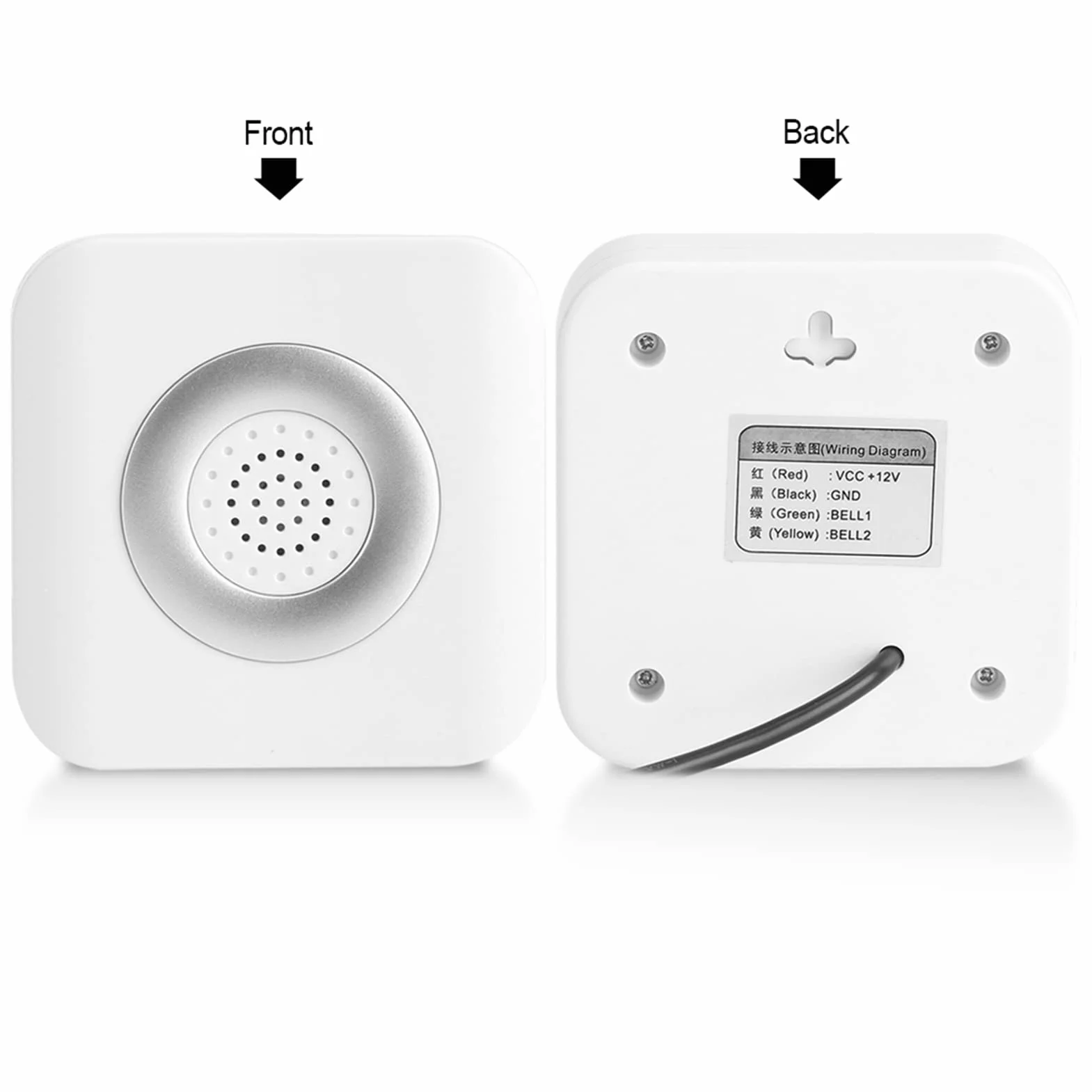 Timbre de Puerta Alámbrico 12V, Impermeable IP44, Plástico ABS, 8.6x8.6x2.5cm, Control de Acceso para Casa y Oficina