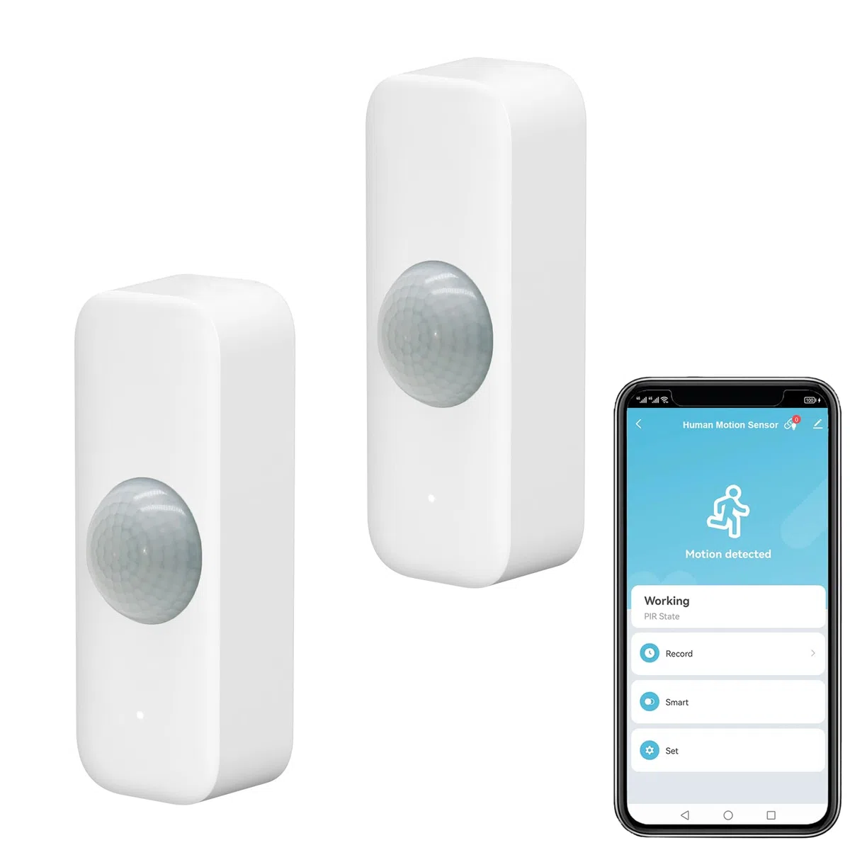 Sensor de movimiento Smart, WiFi sensor de movimiento PIR infrarrojo para sistema de alarma, detector de sensor de contacto con monitor remoto de la app, notificación de alerta, compatible Alexa. 2PCS