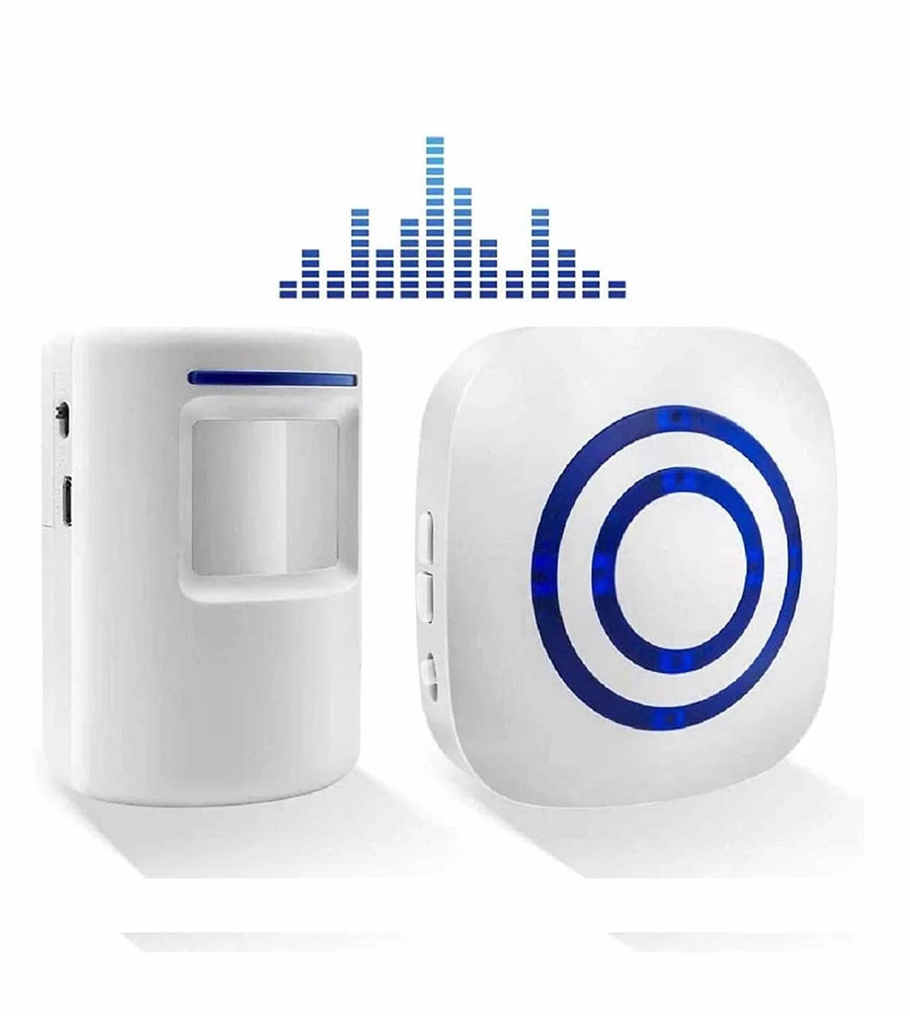 Timbre inalámbrico con 1 Receptor electrónico y 1 Detector de Sensor de Movimiento PIR 3 Niveles de Volumen con 38 melodías Alarma de Seguridad para visitantes en la Oficina del Hotel