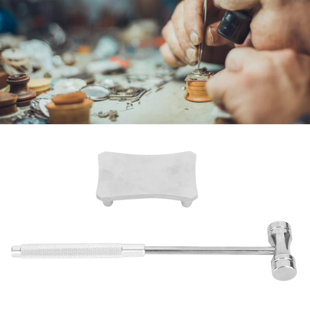 Martillo multifuncional de acero con doble cabeza, herramienta de mano para relojero con mango antideslizante