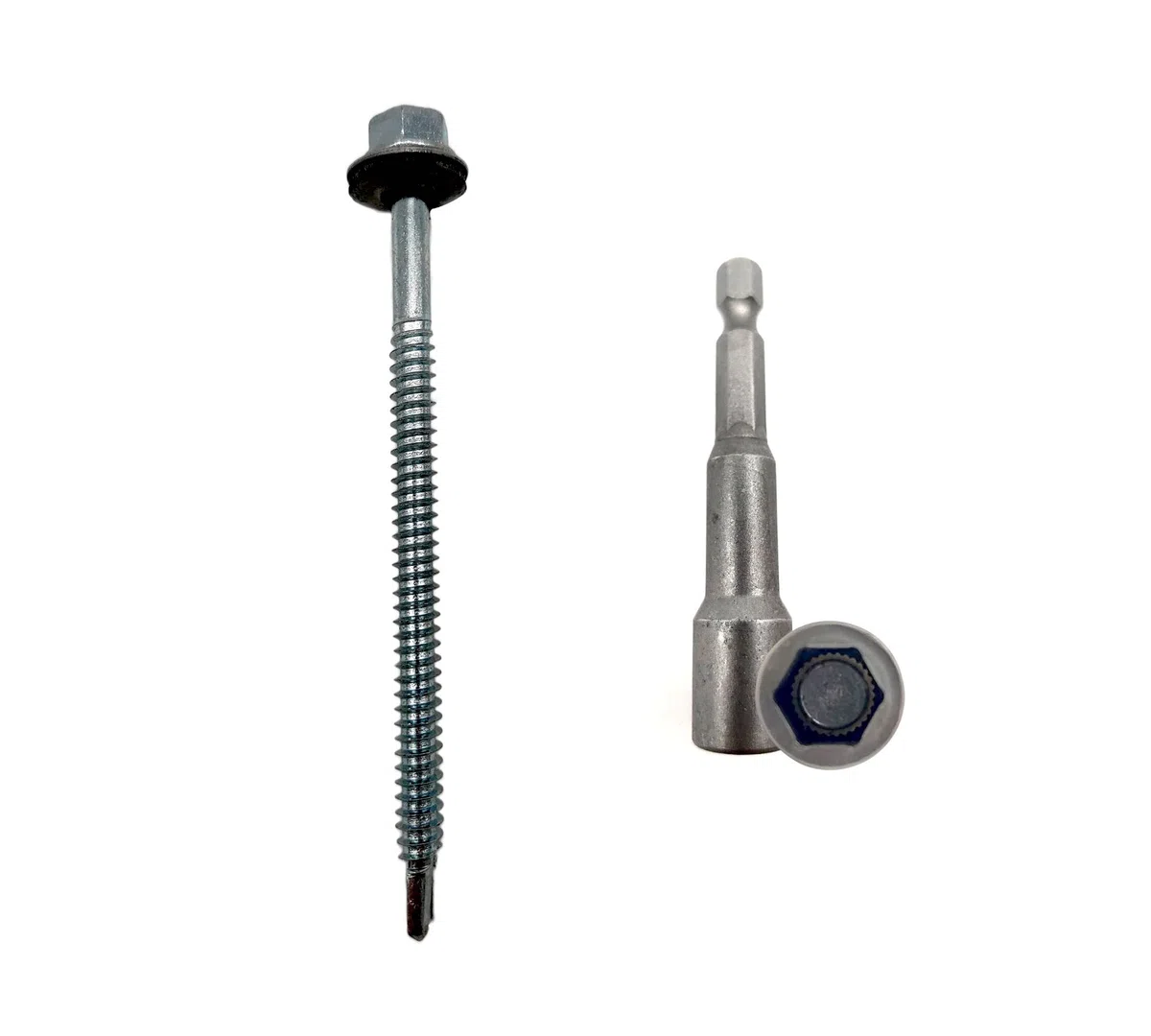 DOJA Industrial | Tornillos Autotaladrantes 6,3x100 + Vaso Taladro M10 | PACK 50 de Tornillo Autoperforante Autorroscante Hexagonal + 1 Llave de Vaso Torx | Para Chapas Metalicas, Tejado, Aluminio.
