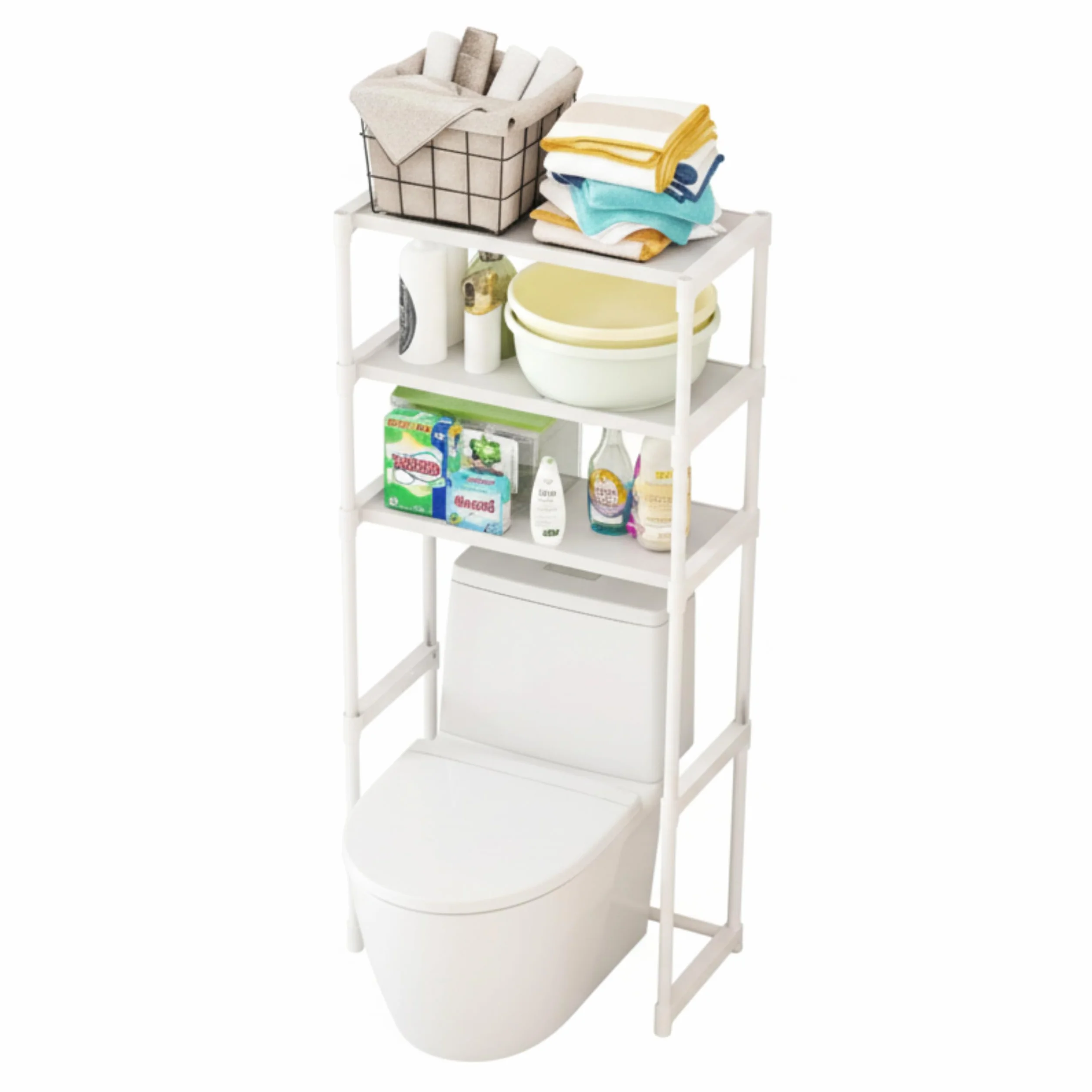 Weida | Estantería Baño-Lavadora | con 2 Baldas de Almacenamiento | Estructura metálica Resistente, diseño Moderno y Compacto para Ahorrar Espacio | Color Blanco (63.5cm-30cm-132cm)
