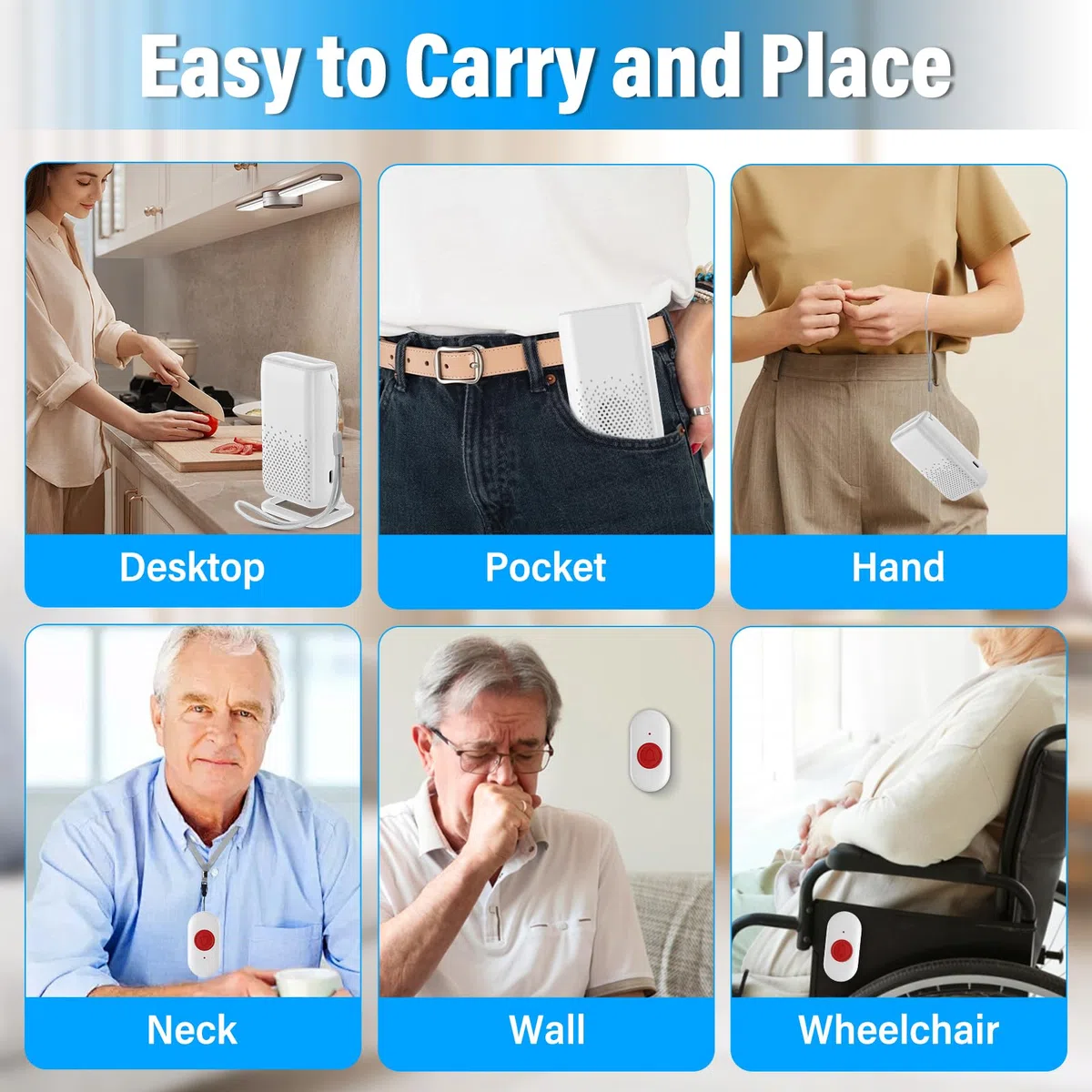 Botón de emergencia para personas mayores, inalámbrico, pulsera de llamada de emergencia, carga USB, pulsera de emergencia para personas mayores con 58 tonos de llamada, botón de emergencia para