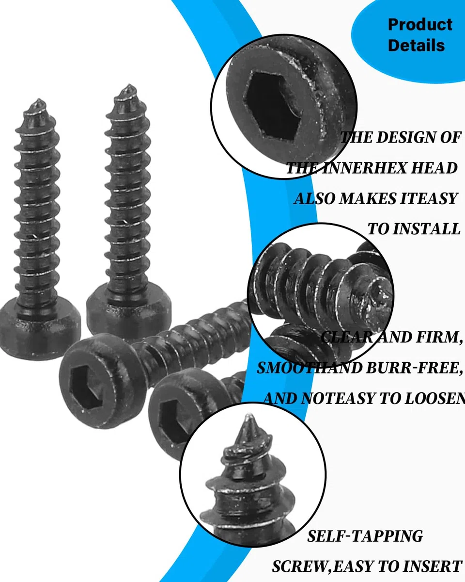 50pcs acero al carbono tornillos autorroscantes, tornillos hexagonales negro M4x20mm