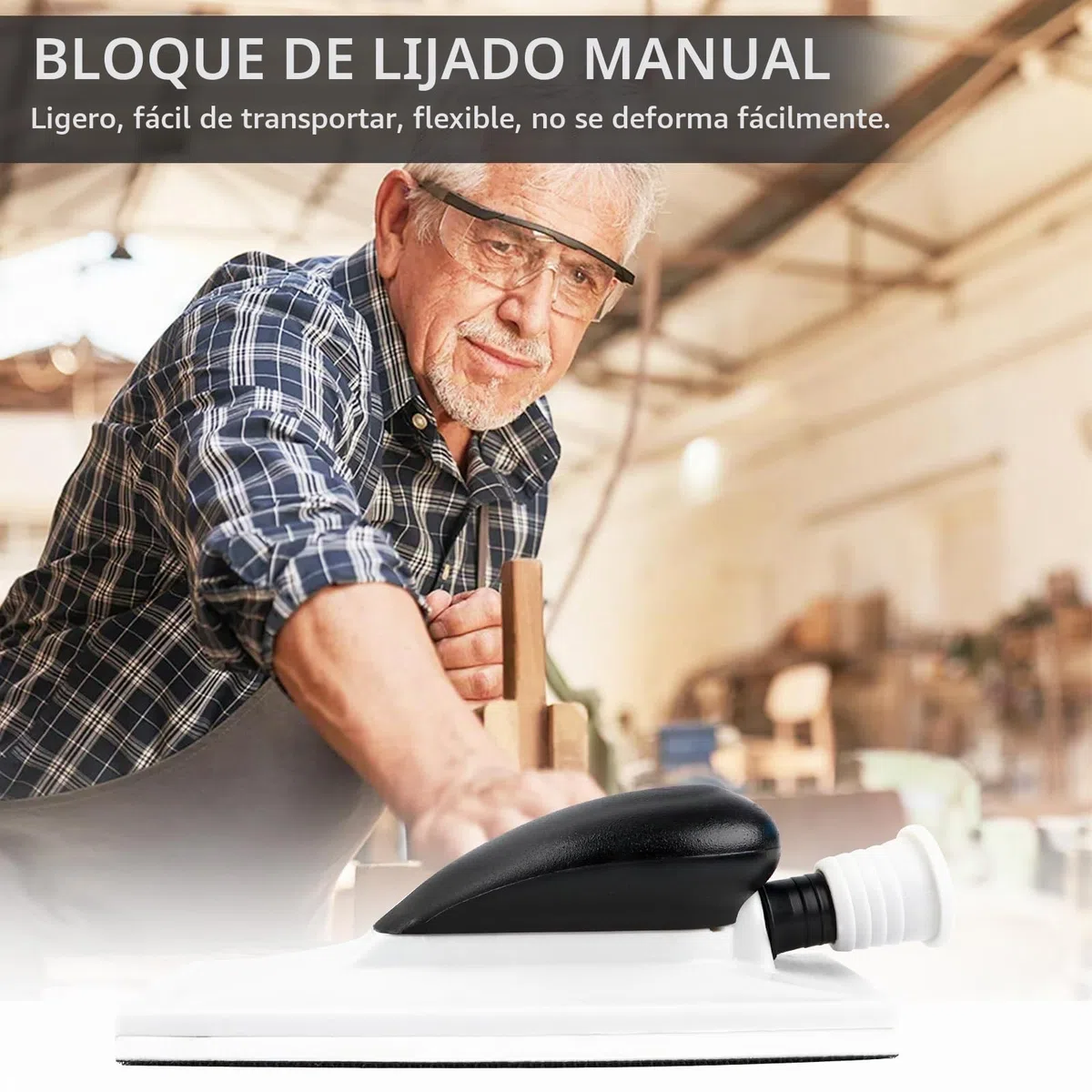 Lijadora de mano con aspiración, mango lijadora de mano con extracción de polvo, lijado, bloque de esponja de lijado sin polvo, incluye 5 tiras de lijado de malla con velcro, grano P80 P120 P180 P240