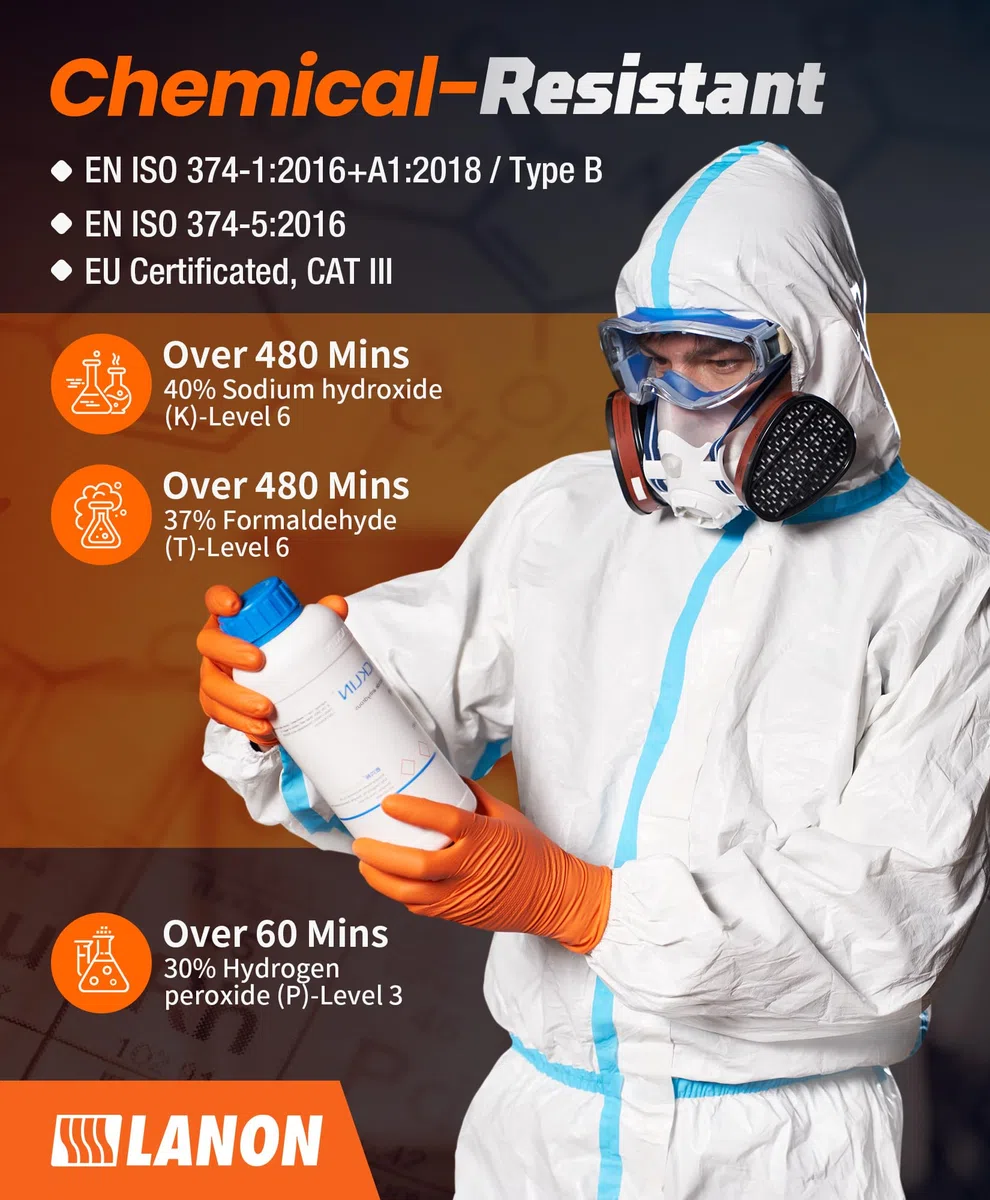 LANON 8 Mil Guantes Nitrilo, Naranja Guantes Desechables, Heavy-Duty, Mecánico, Apto para Alimentos, Sin Látex, Sin Polvo, Totalmente con Textura de Diamante, Talla L