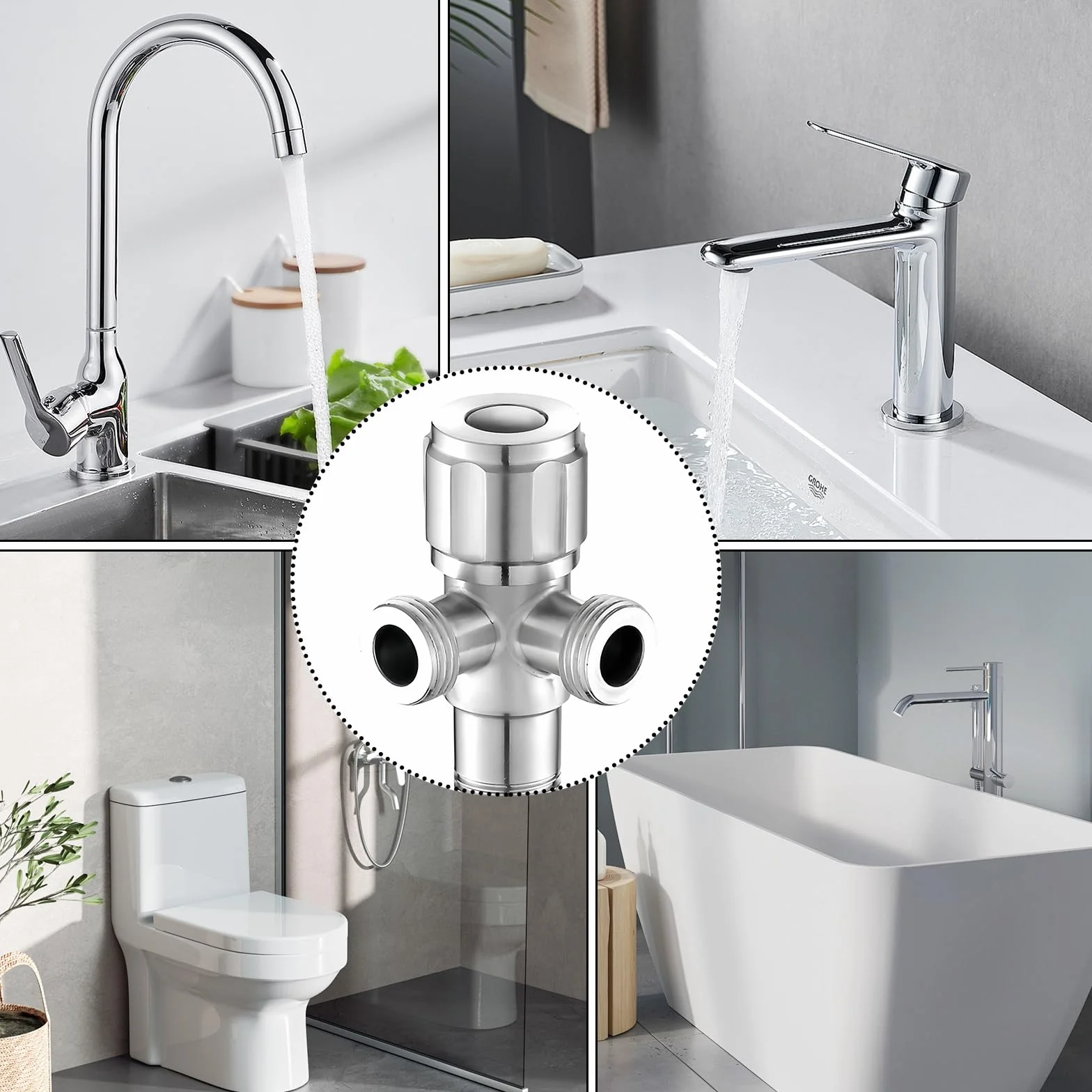 Válvula de Ángulo Doble, Válvula de Ángulo Doble para Lavabo, Llave de Paso Agua 1/2, con 2 X 1/2 Pulgadas y Cinturón de Materia Prima
