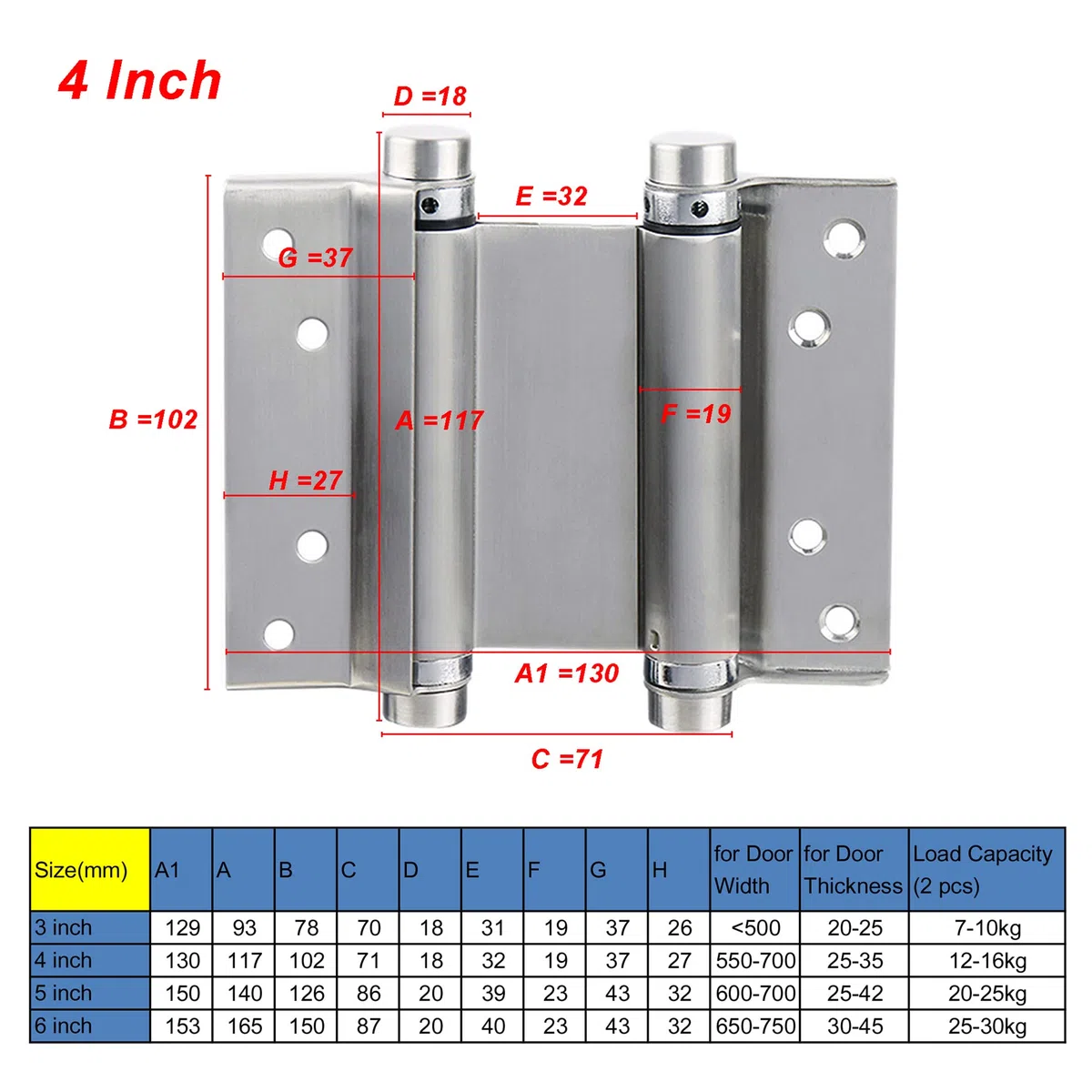 Bisagras de Acero Inoxidable de Doble Acción para Puerta Abatible Bisagra (102mm) de Cierre Automático para Puertas Oscilantes de Mostrador Saloon Café Bar Hasta 16kg (2 PCS)