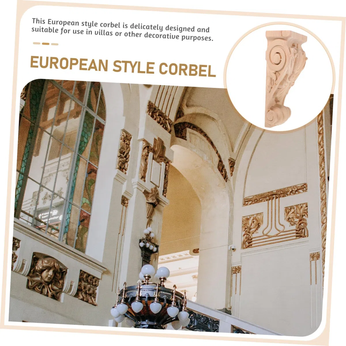 Gadpiparty Ménsula de Tallado de Madera Estilo Europeo Corbel Robusto y Fácil de Usar para Proyectos de Decoración DIY en Villas Acabado Khaki