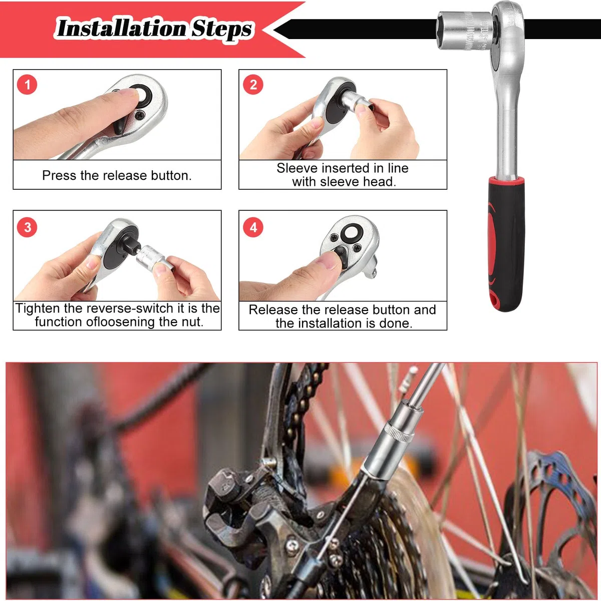 Juego de llaves de tubo CR-V (53 piezas, 1/4 pulgadas, con trinquete, para coche, bicicleta, reparación de vehículos)