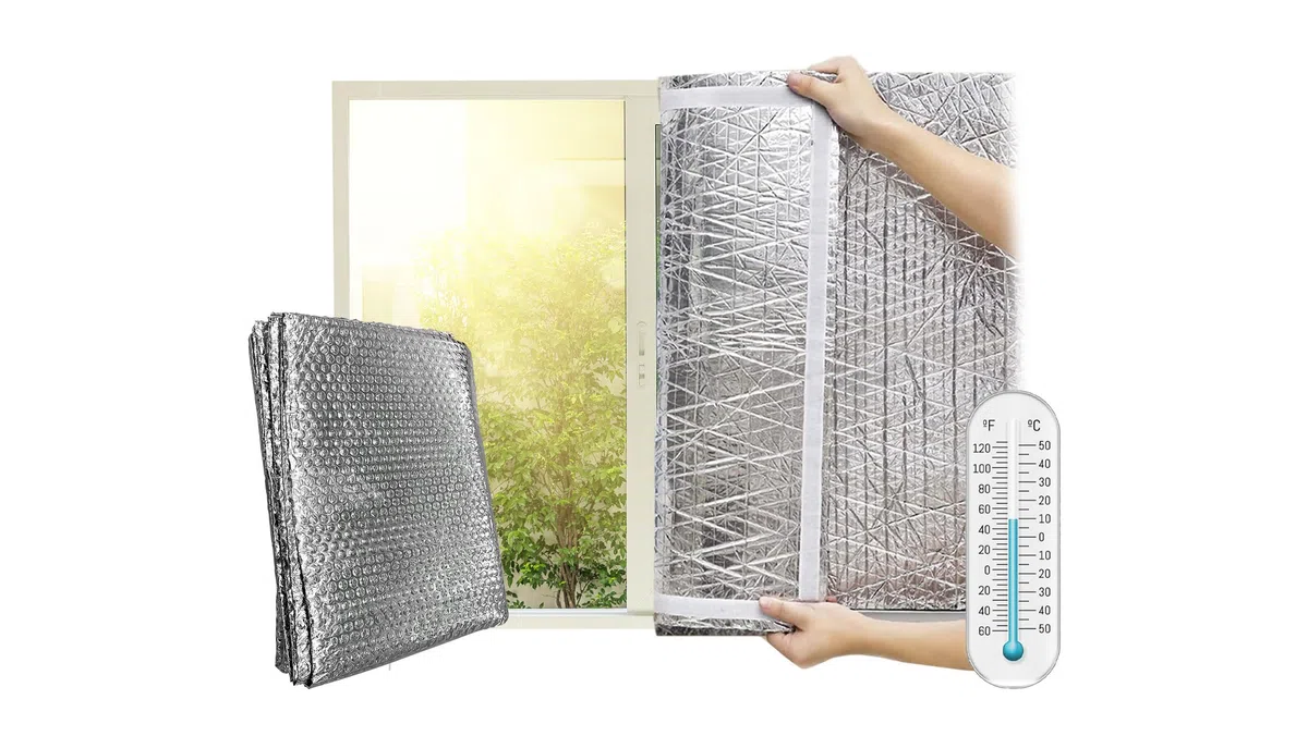 Aislante Termico Ventanas protege del Frio y Calor - 1.5x1.2m - Aislamiento Termico Autoadhesivo para Ventanas correderas - Incluye Velcro
