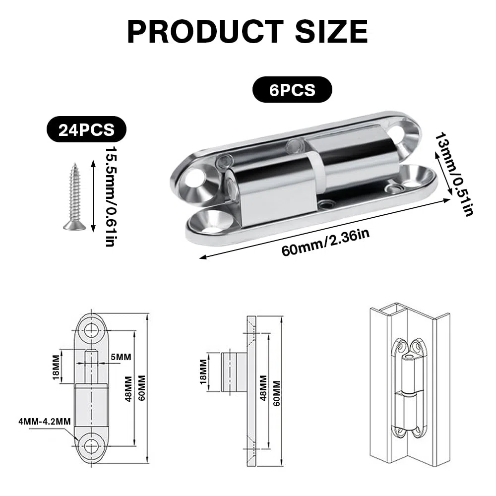 6 Piezas Bisagras Puertas Madera Interior Bisagras Desmontables Puertas Madera Renovación Bisagra de Puerta para Atornillar con 24 Tornillos para Puertas, Ventana, Armarios, Muebles 13 * 60mm