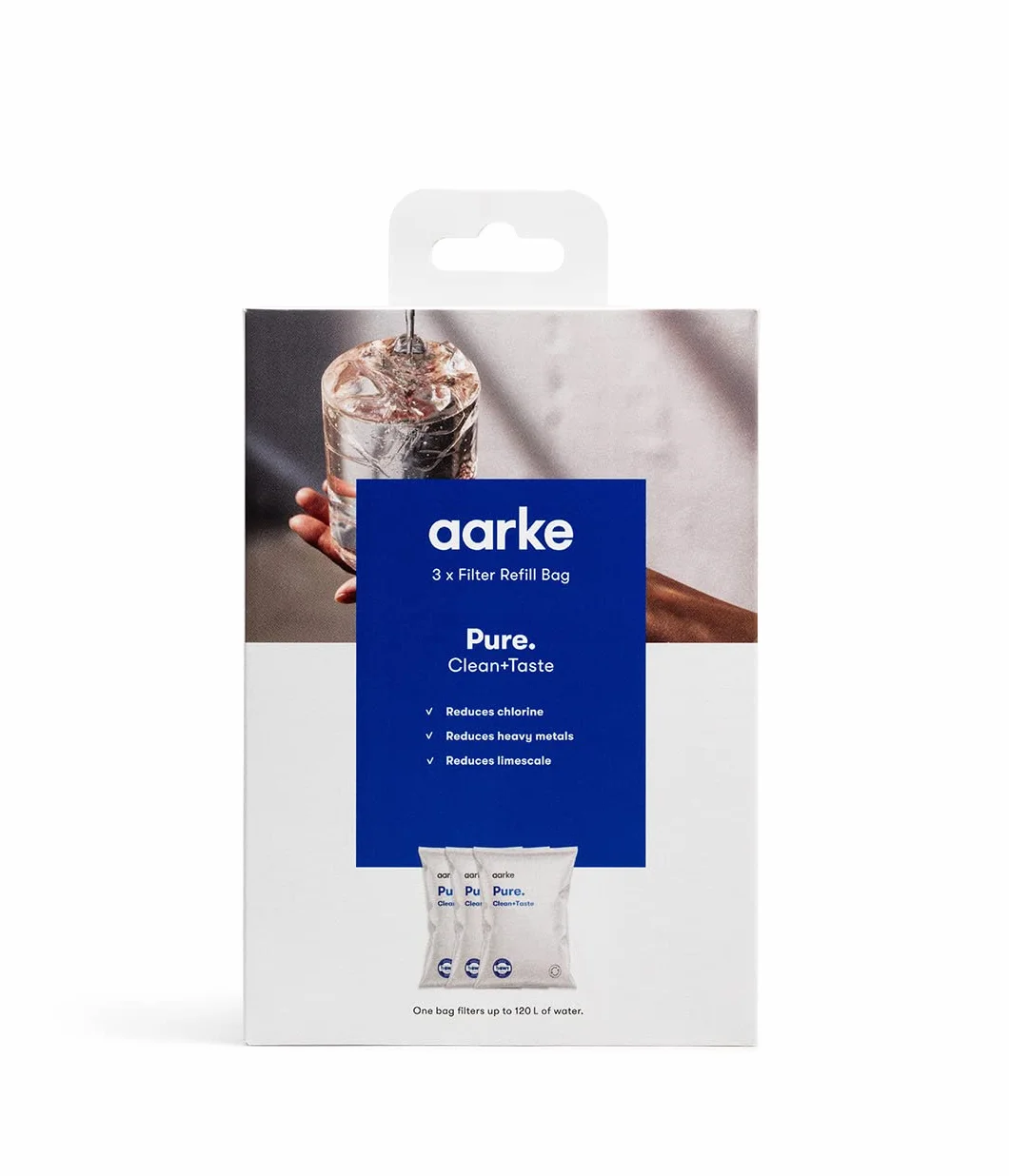 Aarke Pure Filter Bolsas de Recambio Paquete de 3 – Reduce cloro, metales pesados y cal – Filtra 120 litros