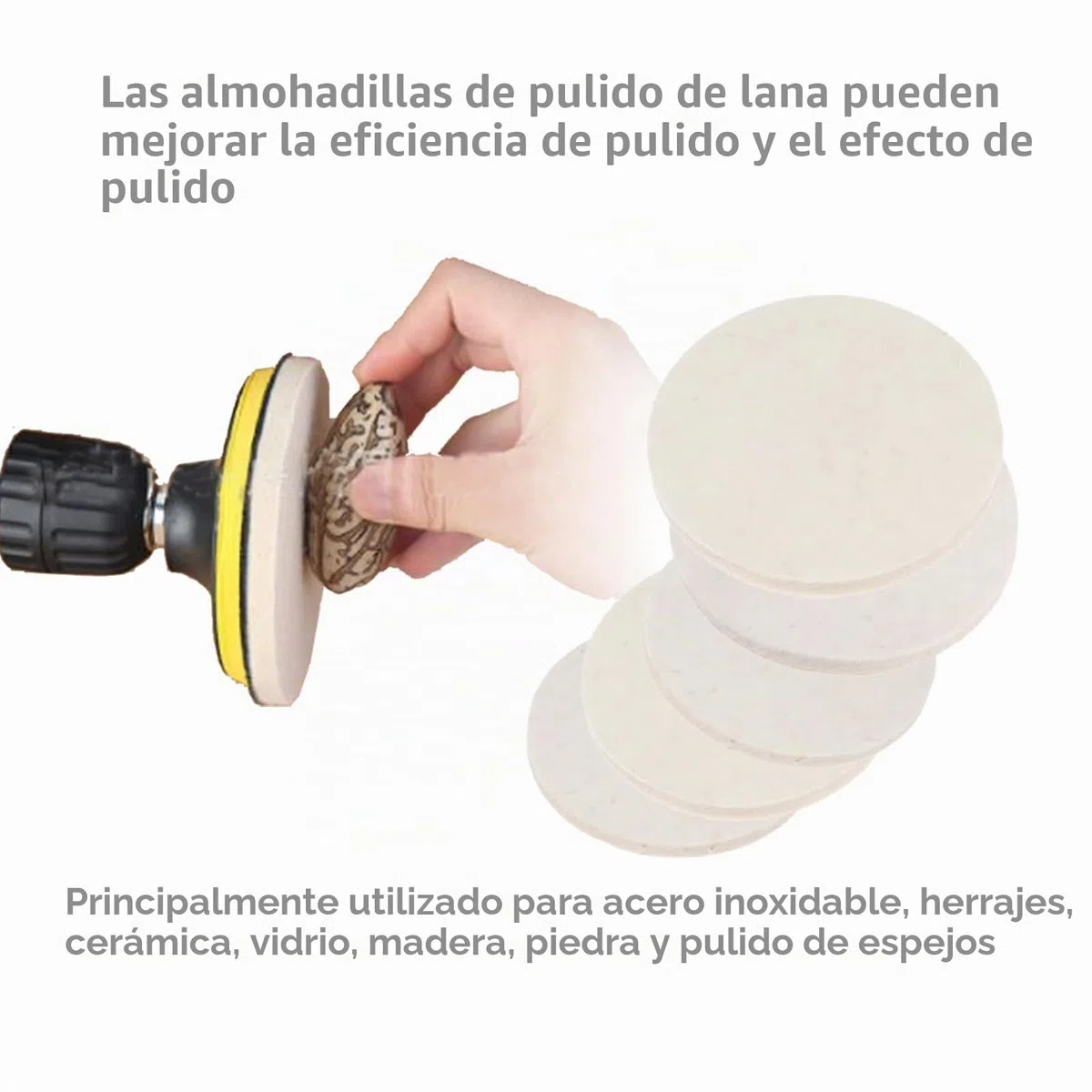 5 almohadillas de pulido de fieltro de lana de 125 mm x 8 mm (L*D) para pulir vidrio, plástico, metal, mármol, disco de pulido para cocina, baño, lijadora orbital