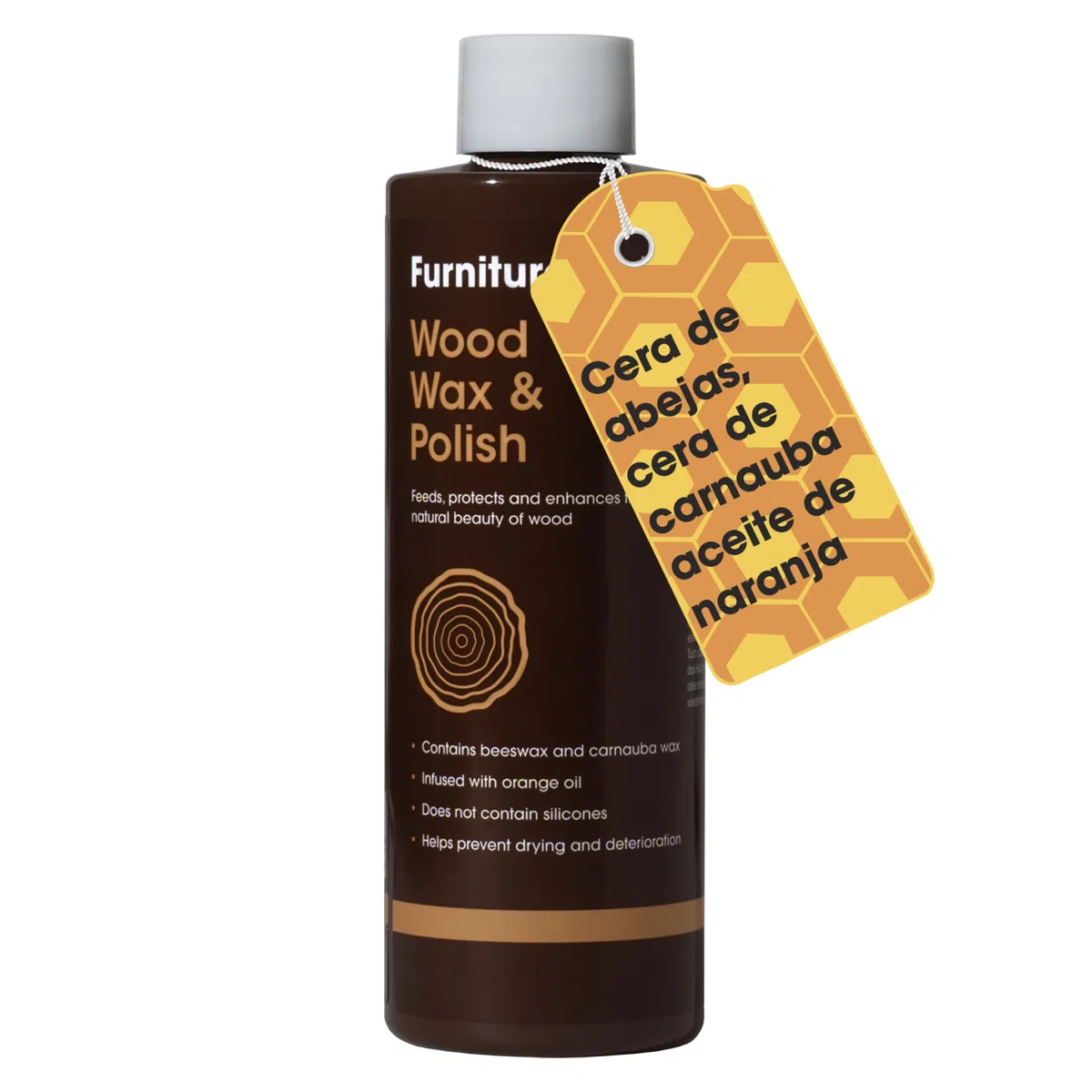 Furniture Clinic Cera para madera y abrillantador de madera (500 ml) – Abrillantador con aroma a naranja, ideal acabada o sin acabar, pulido de muebles totalmente natural