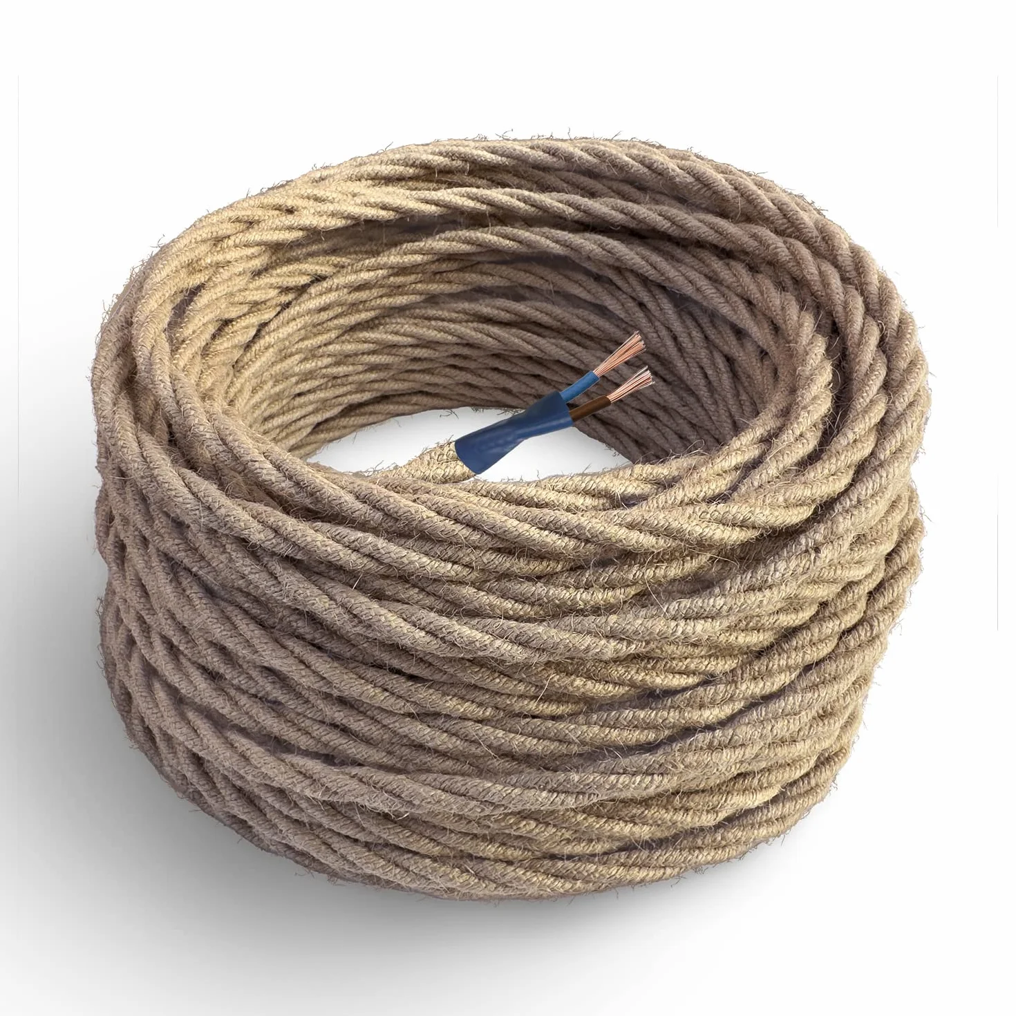 Cable de tela yute trenzado 2x0,75 5 metros Hilo eléctrico textil para lámparas bricolaje iluminación vintage