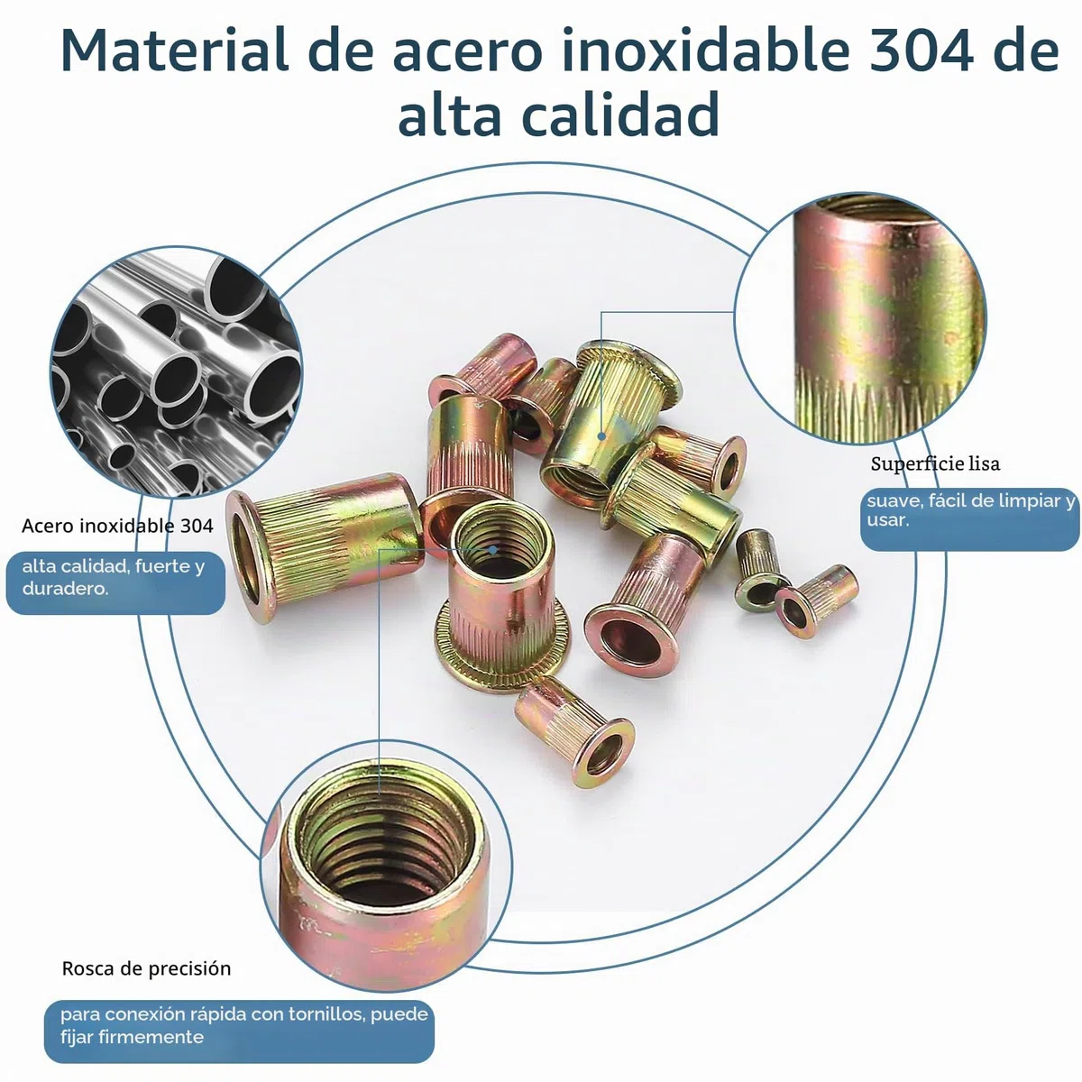 300 tuercas remachables de acero al carbono cincado – M3/M4/M5/M6/M8/M10 | Resistente, duradero y anticorrosivo. 6 tamaños aptos para metal, plástico y madera. Incluye caja de almacenamiento práctica.
