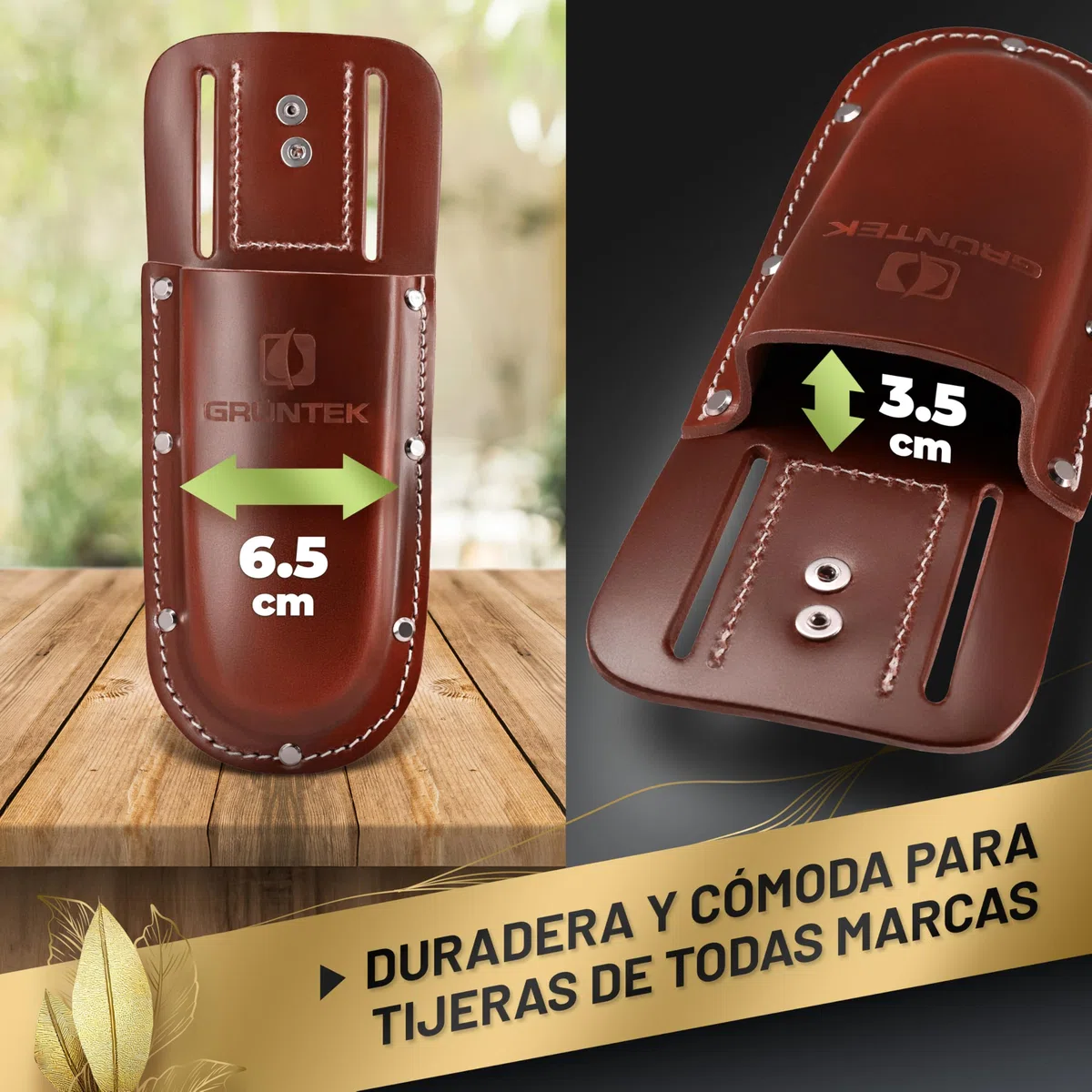 GRÜNTEK Funda de Tijeras de Podar en Cuero en Marrón Oscuro. Funda con trabilla para Cinturón. Idea de Regalo Elegante y Práctica.