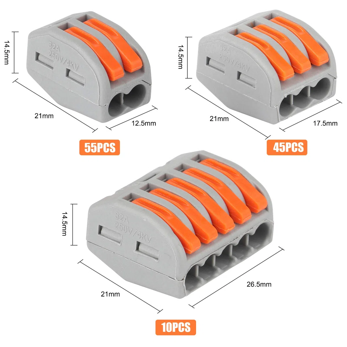 110 PCS de conectores de cable compacto,YUSHIHU Conectores de bloque de terminal de cable, 55 piezas 2 puertos / 45 piezas 3 puertos / 10 piezas 5 puertos (110pcs)