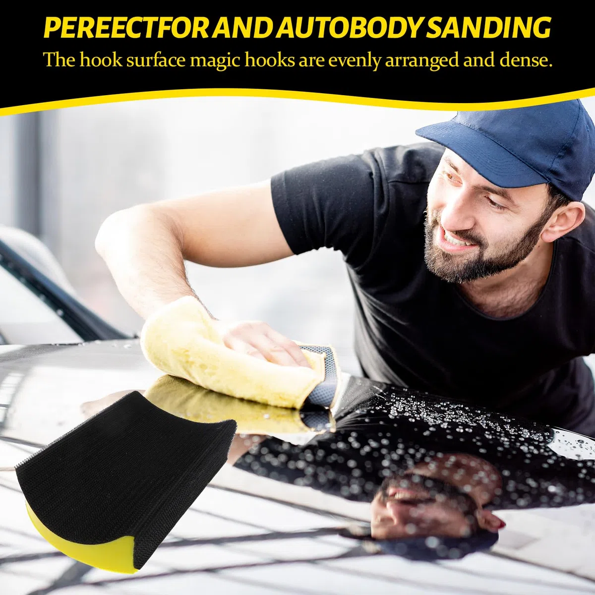 5 Piezas y 6 Pulgadas Taco de Lijado Manual, Espuma de PU + Plástico, Mango Ergonómico, para Pulir Madera y Lijado Fino, Adecuado para Madera, Azulejos, Metal, Vidrio (Amarillo)