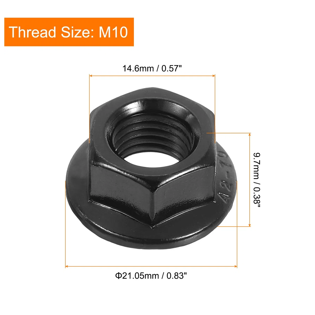 QUARKZMAN Tuercas Autoblocantes Hexagonales con Brida Estriada M10x1.25mm, 20 Piezas de Acero Inoxidable 304, Tuerca Métrica Hexagonal Antideslizante, Rosca Completae, Negro
