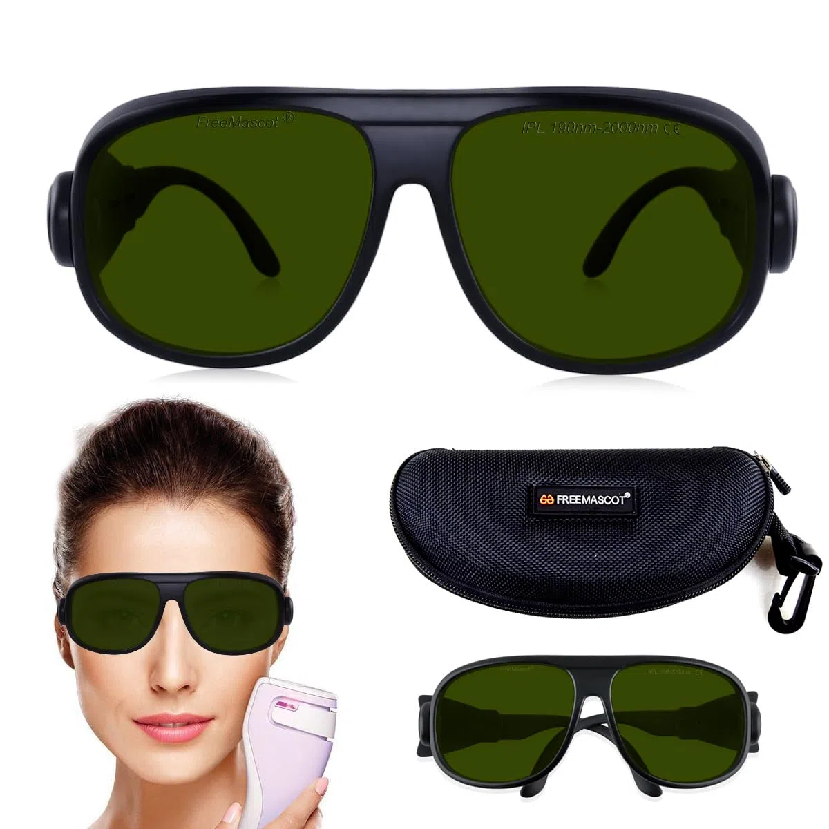 FREEMASCOT Professional 190nm-2000nm IPL Laser Safety Glasses for UV Protection, Laser Hair Removal, Beauty & Cosmetology Eye Protection