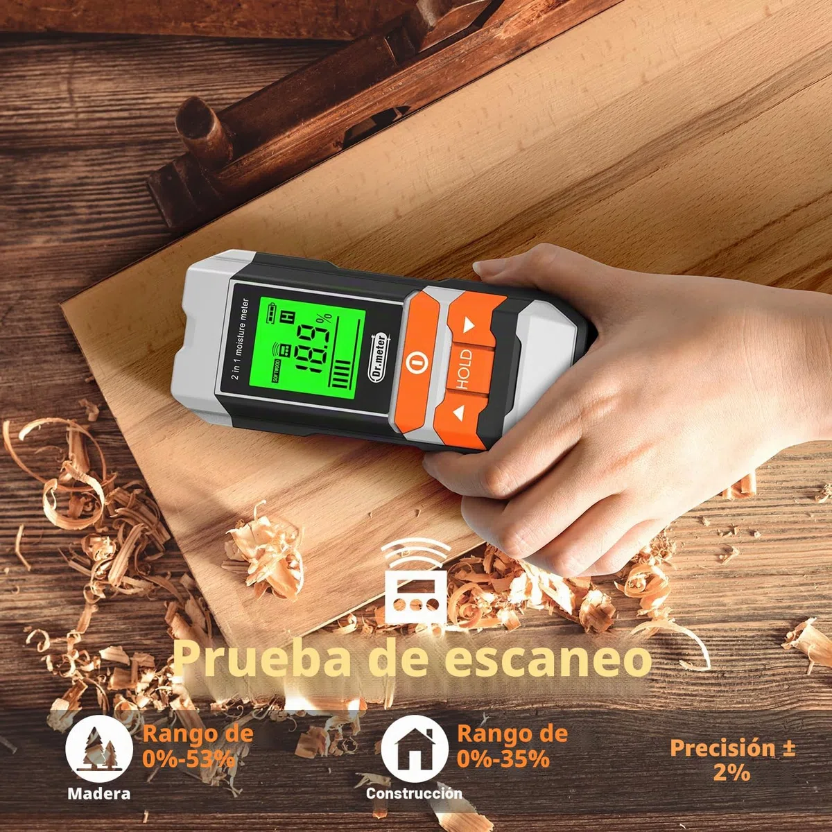 Medidor de Humedad, Dr.meter 2 in 1 Sin Pines Medidor Humedad Pared con Pantalla LCD 4 Modos de Medición para Madera, Material de Construcción, Paredes de Leña, Suelo de Papel