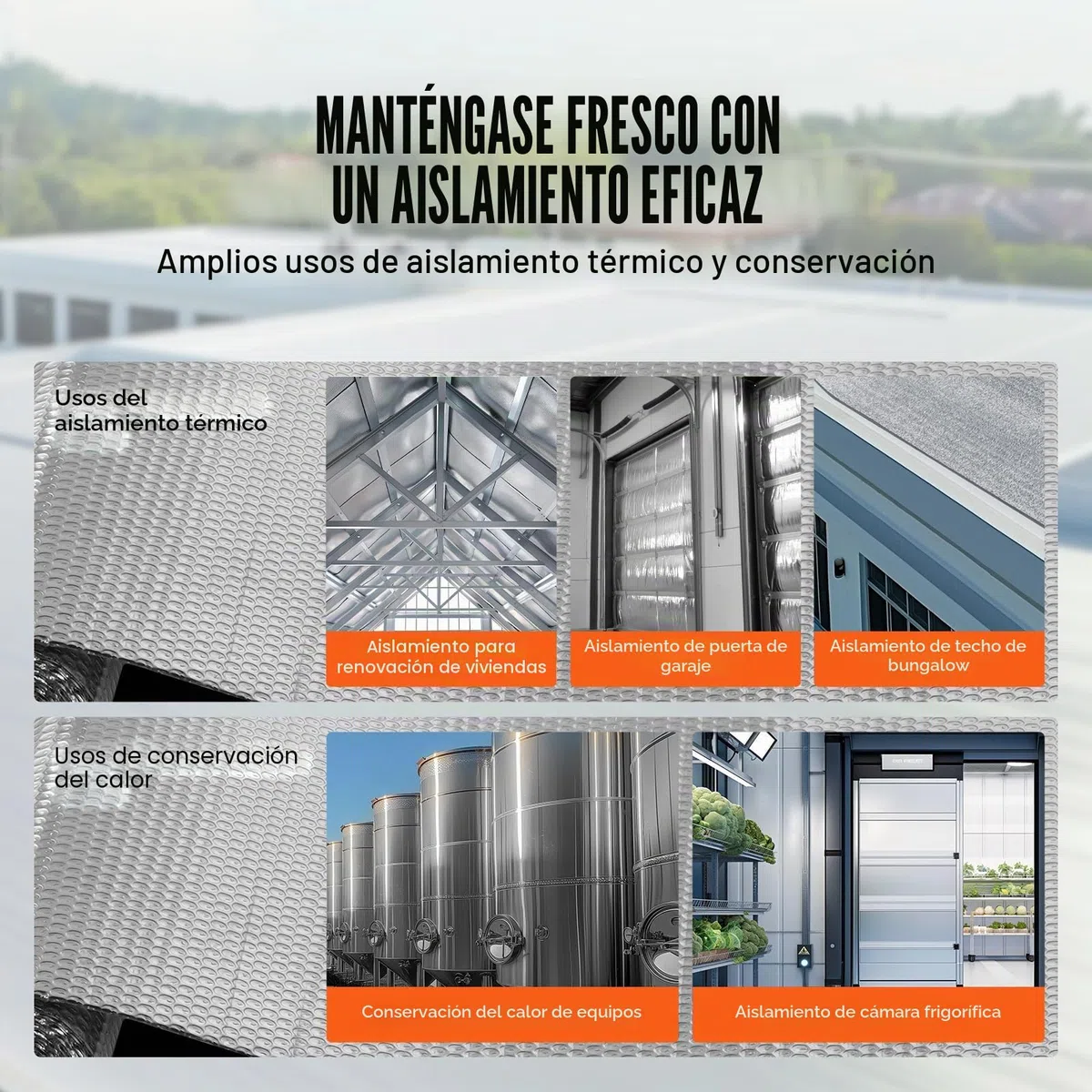 VEVOR Aislamiento Térmico Reflectante Doble 3 x 1,22 m Rollo de Aislamiento de Barrera Radiante de Burbujas de Aire Espesor de 3,2 mm Papel de Aluminio de Doble Cara para Ventana, Techo de RV