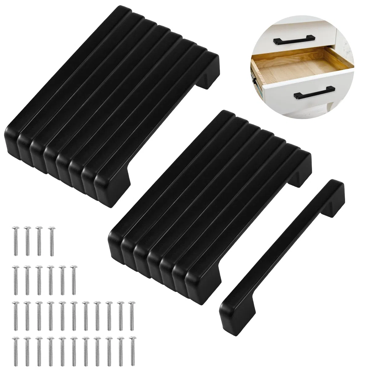 16 Pieza Tiradores Cocina Negro 128mm, Tiradores Armario Acero Inoxidable, con 25mm Tornillos, para Cajones de Muebles de Puerta Corredera