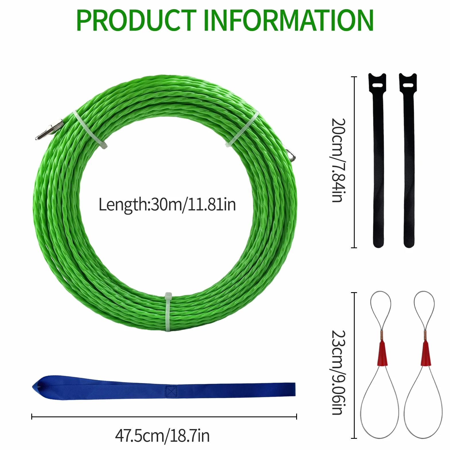 Guia Pasacables 30m, Enhebrador de Alambre Electrico Diámetro 4mm, Guia Dispositivo Pasacables con 2 Muelle Guía, Pasacables Trenzada para Tubería Conducto Cable, Comunicación