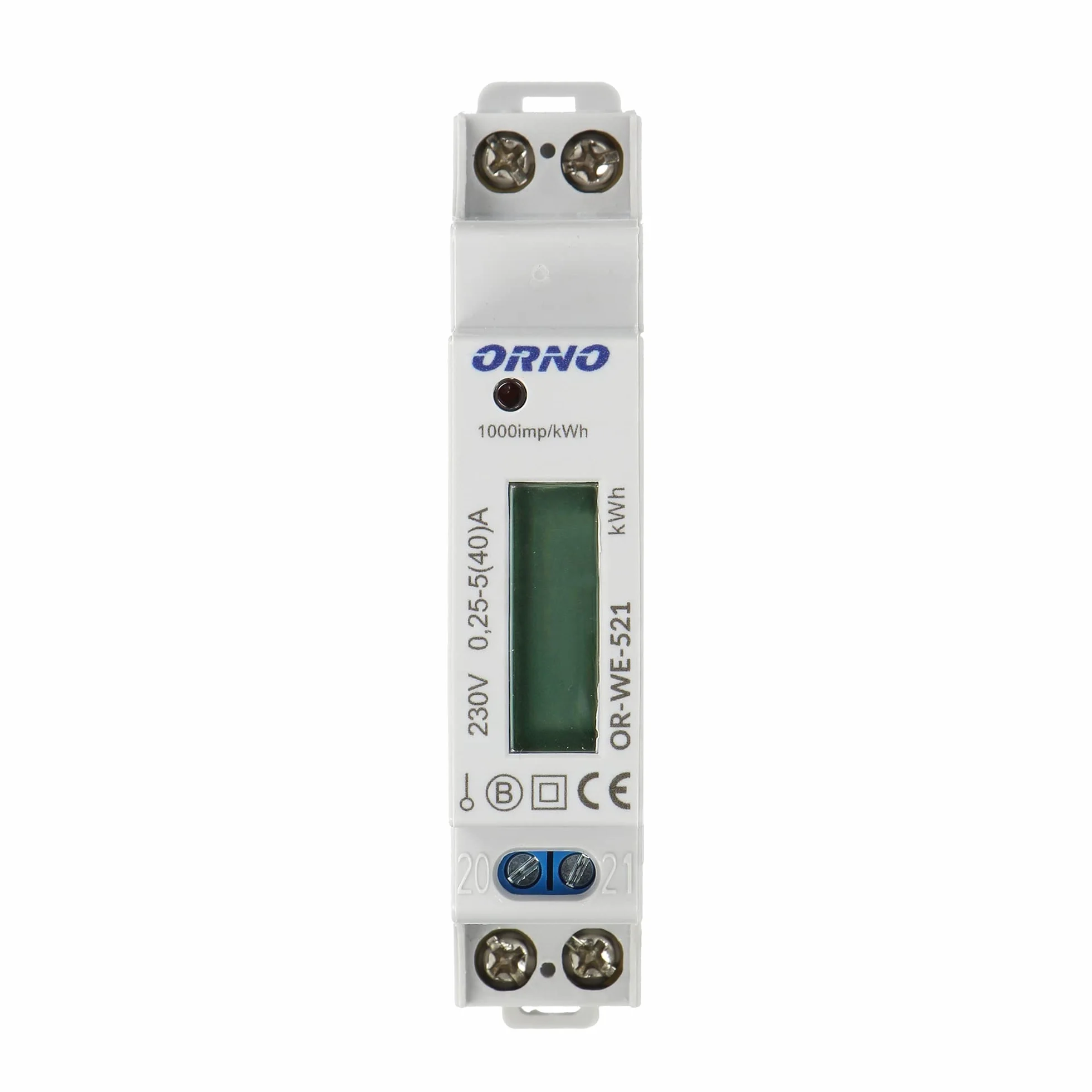 Orno WE-521 - Contador digital de corriente alterna (pantalla LCD, indicador de 1 fase del consumo de energía con certificado MID y salida de impulso)