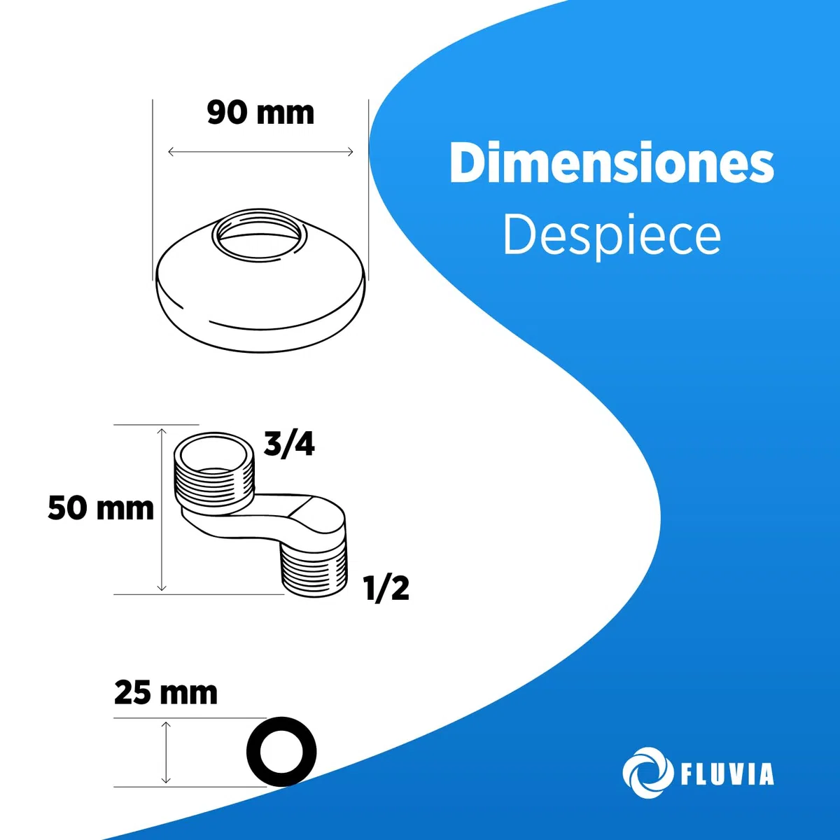 Juego de Excéntricas 2,5 cm para Grifería, Conexión 1/2" a 3/4", con Embellecedores Incluidos, Ajuste de Distancia, Instalación Fácil, Acabado Cromado