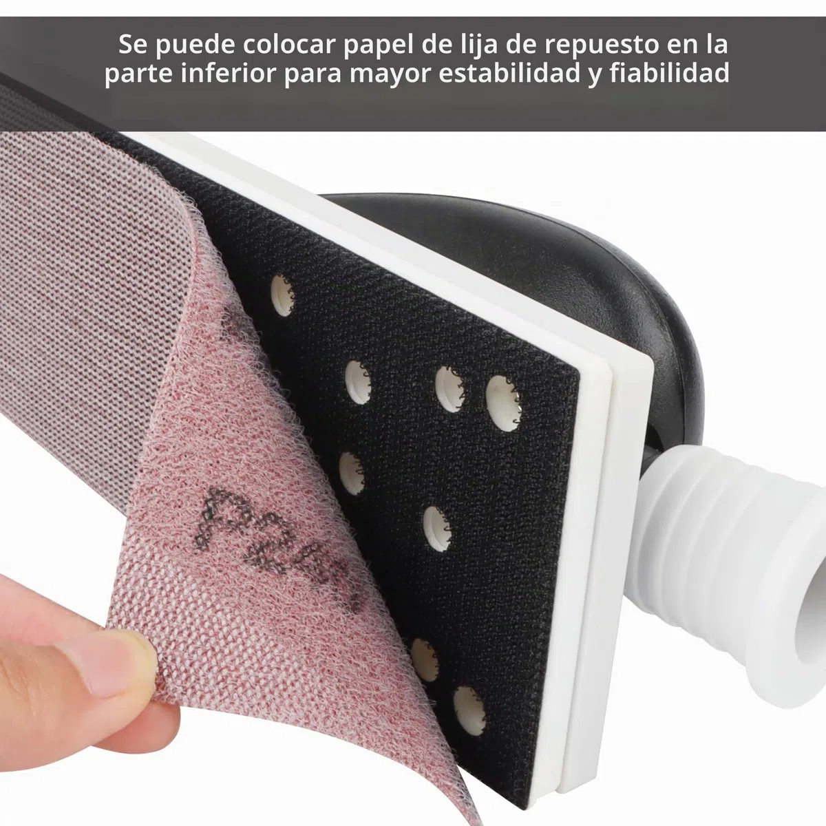 Lijadora de mano con aspiración, mango lijadora de mano con extracción de polvo, lijado, bloque de esponja de lijado sin polvo, incluye 5 tiras de lijado de malla con velcro, grano P80 P120 P180 P240