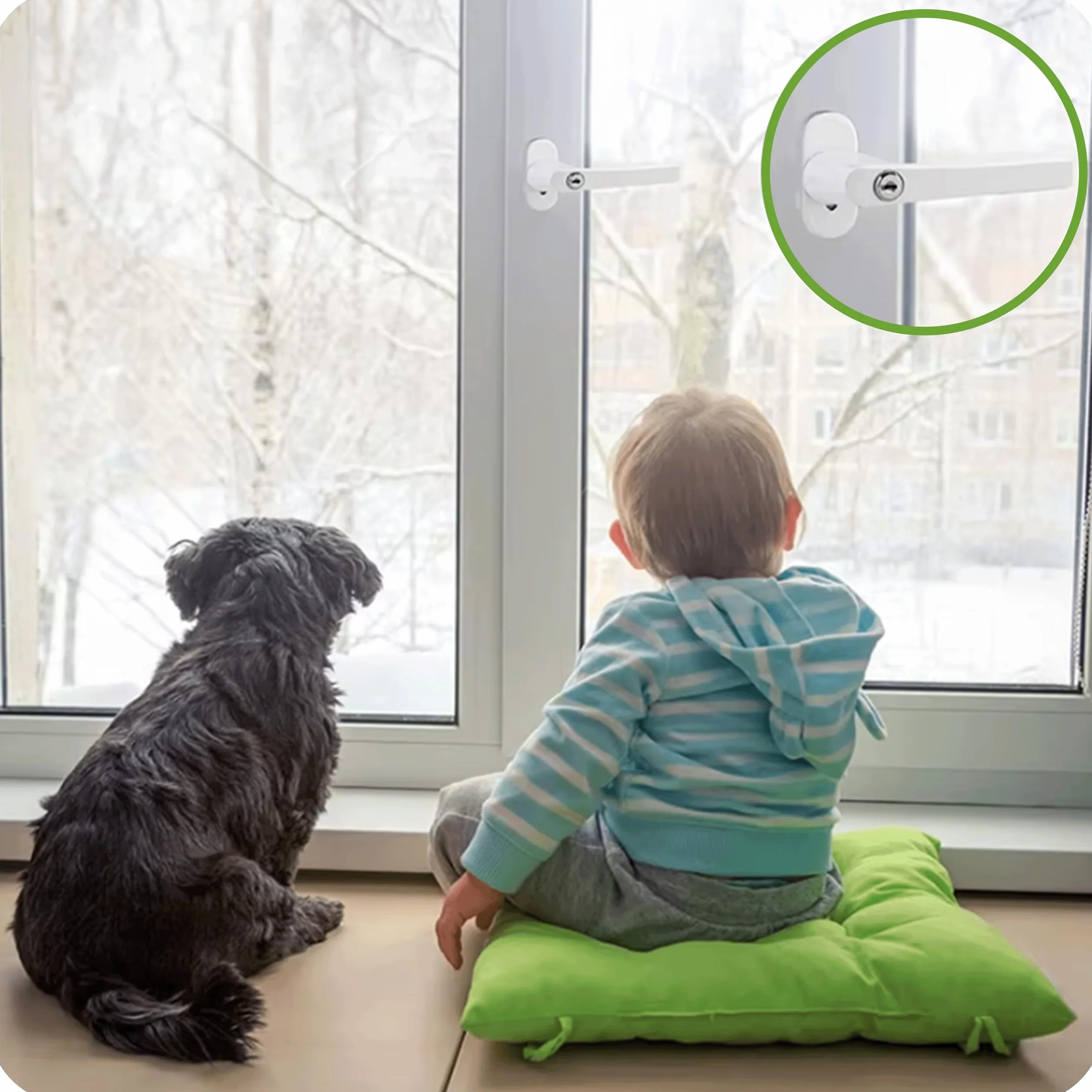 KRUMAD Tirador de ventana con cerradura, color blanco, tirador de ventana con llave y botón de presión, mango de aluminio estable para seguridad infantil y protección antirrobo, para ventanas y