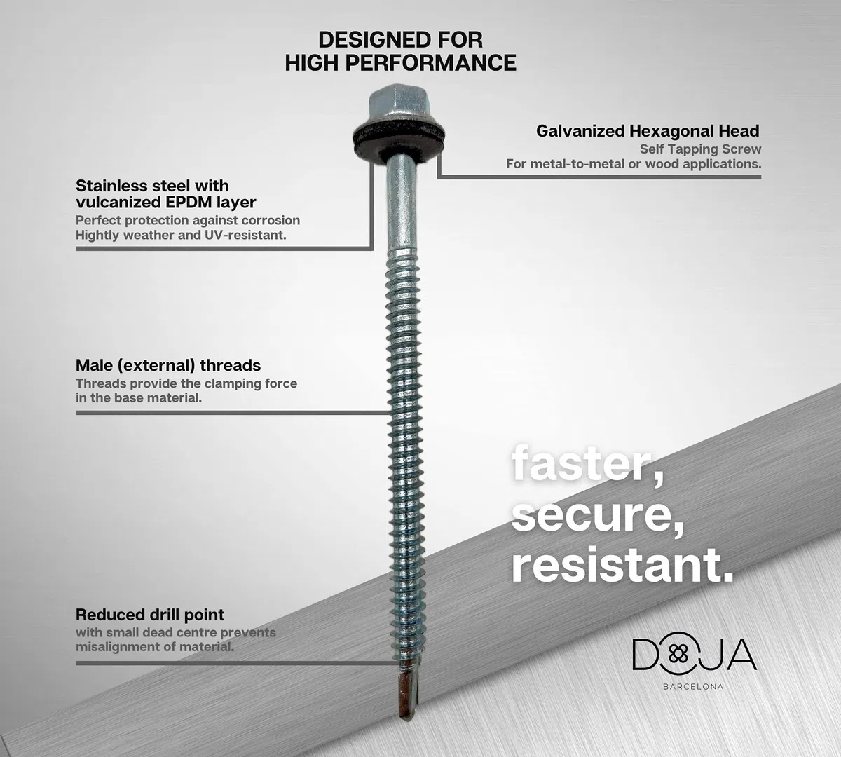 DOJA Industrial | Tornillos Autotaladrantes 6,3x100 + Vaso Taladro M10 | PACK 50 de Tornillo Autoperforante Autorroscante Hexagonal + 1 Llave de Vaso Torx | Para Chapas Metalicas, Tejado, Aluminio.