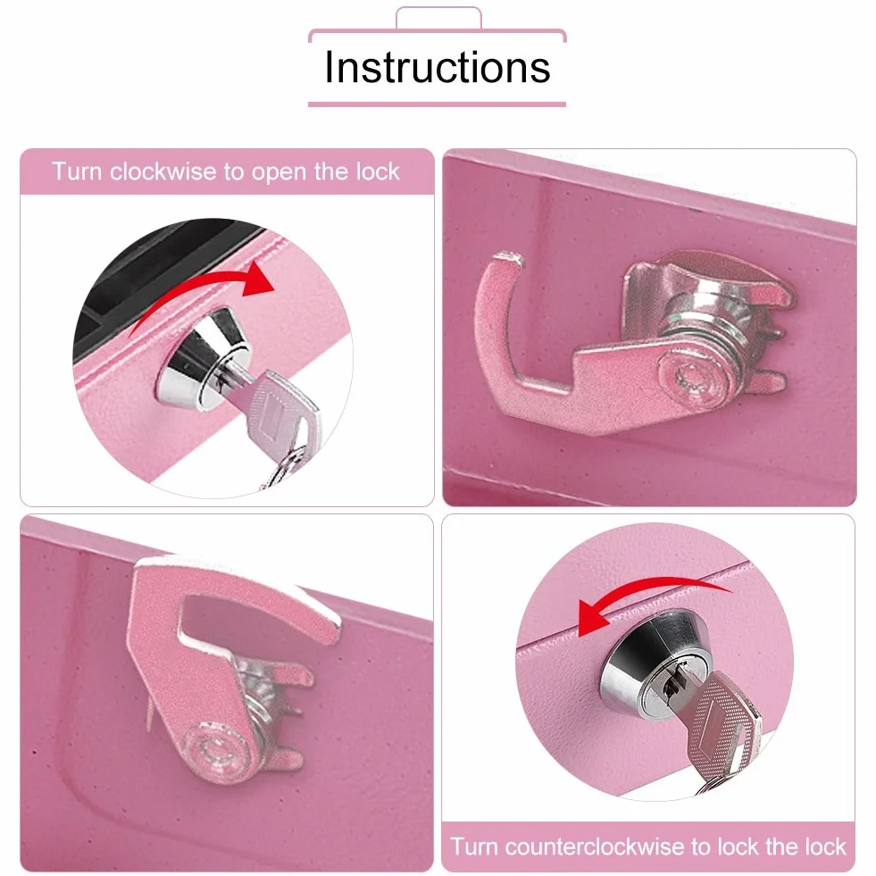 HERCHR Caja de seguridad para dinero, Caja fuerte portatil 15 cm de ancho Con bandeja portamonedas y 2 llaves, Organizador de Efectivo con Cerradura y Compartimento Interior, Caja Fuerte para Dinero