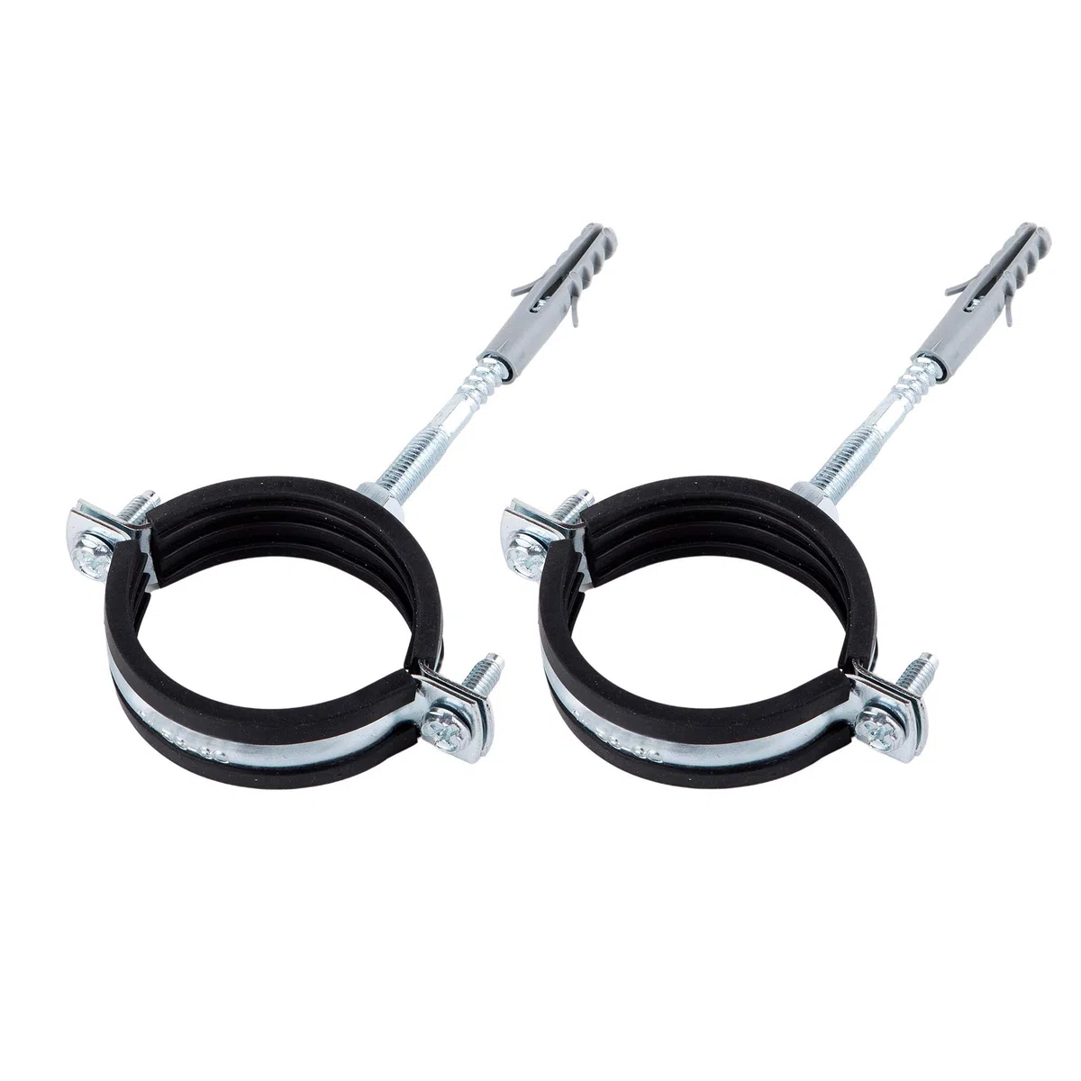 (Paquete de 2 uds.) Soportes de tubo de metal único antivibraciones Clips Abrazaderas Revestimiento de goma para tubos de Ø 56-60 mm (2)