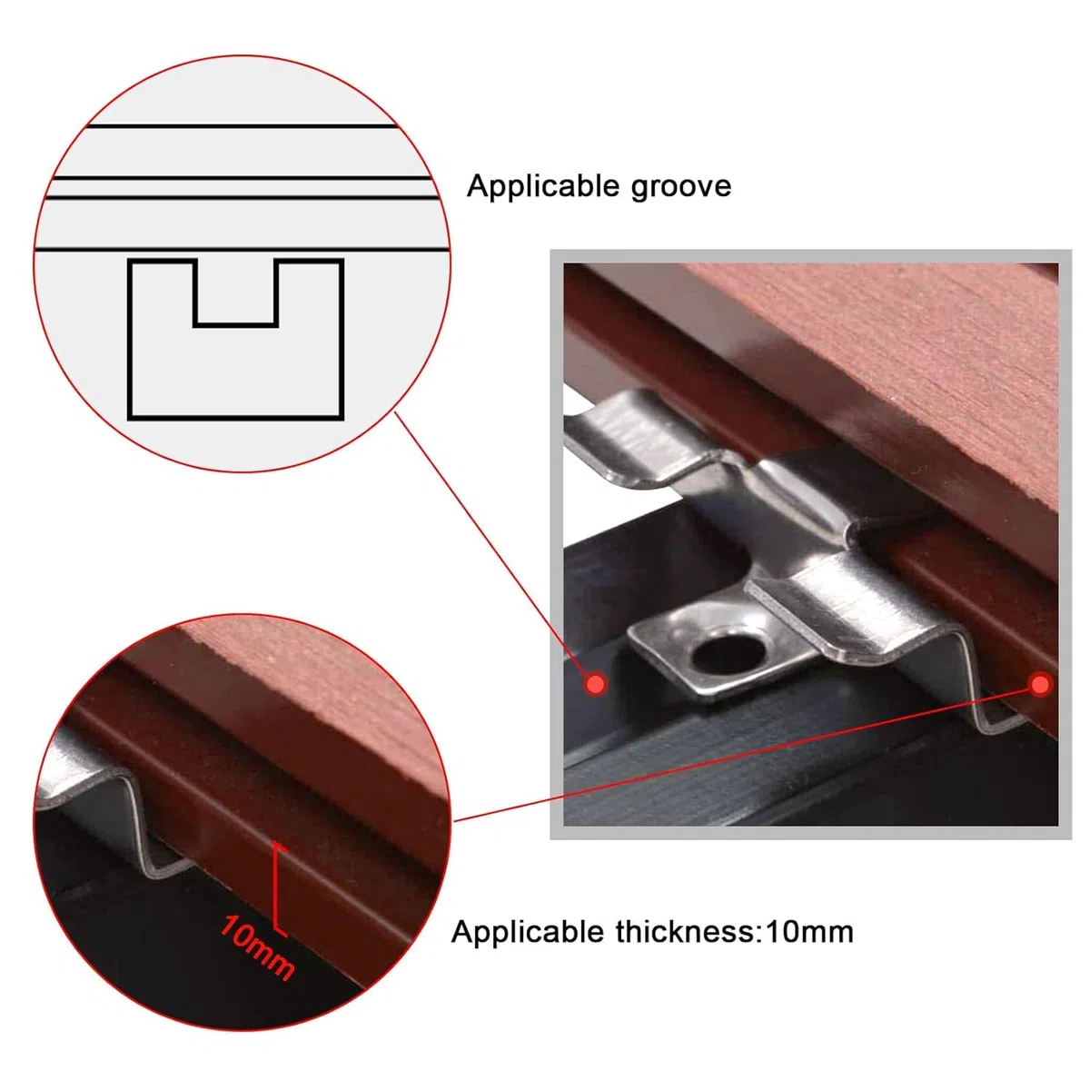 100pcs placa sándwich de placa compuesta de acero inoxidable placa intercalada Junta oculta placa de fijación clip W / 100x Grupo de tornillos autopropulsados 10mm