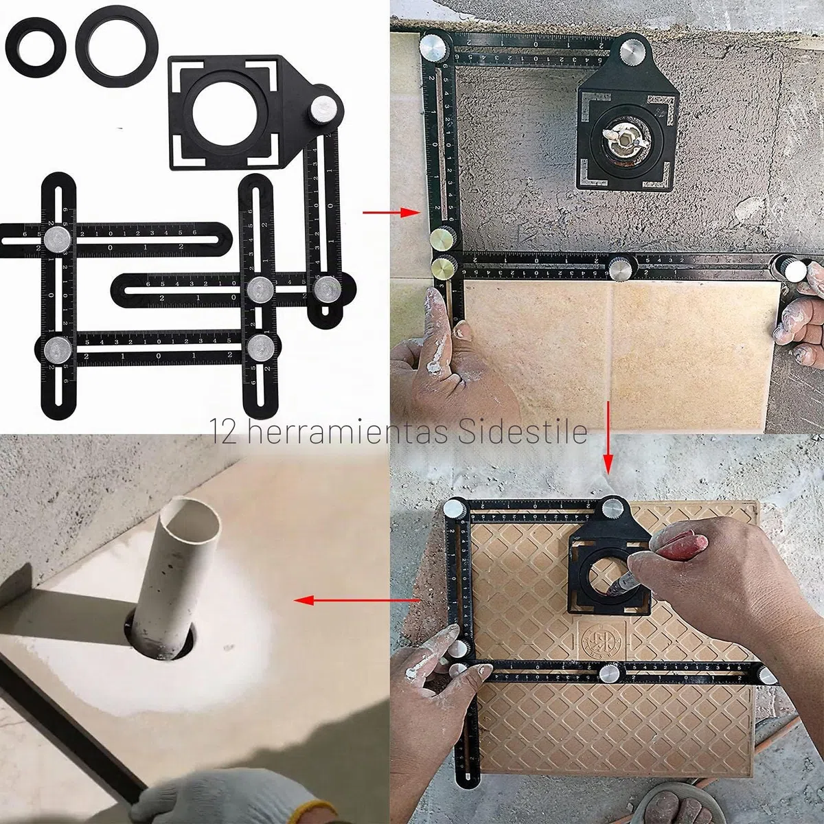 Regla de medición multiángulo para azulejos, herramienta de ángulo, herramienta de aleación de aluminio, 12 herramientas de estilo lateral, azulejos de cerámica, herramientas para arquitectos