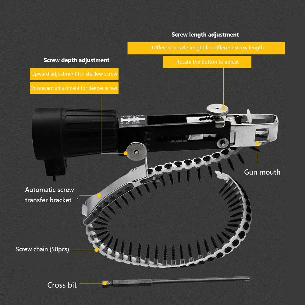 Tiiyee Adaptador Pistola Tornillo Cadena, Automático de Clavos Cadena Accesorio para Paneles Yeso Alimentación Automática Intercalada Taladro Eléctrico Equipo Apriete Tornillos Herramienta Carpintería