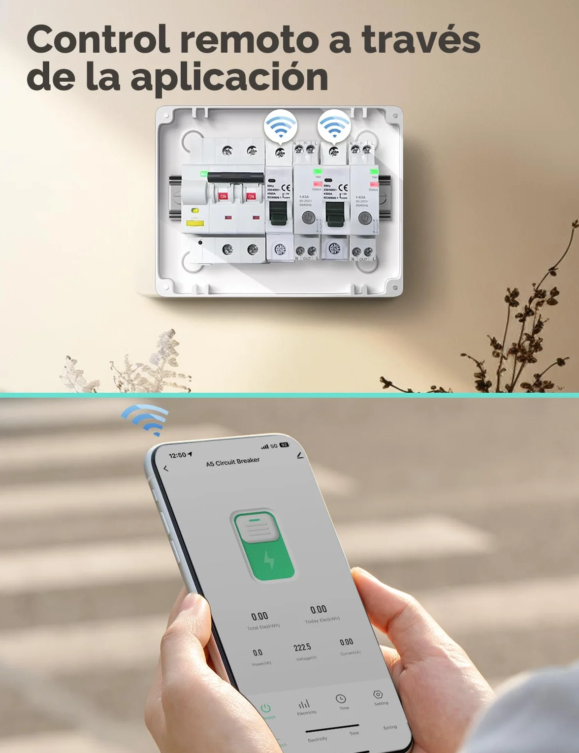 MOES Interruptor WIFI Disyuntor Inteligente Inalámbrico para Riel DIN 1P 16A con Función de Medición, compatible con Alexa/Google Home/Smart Life/Tuya App, Protección contra Sobrecorrientes