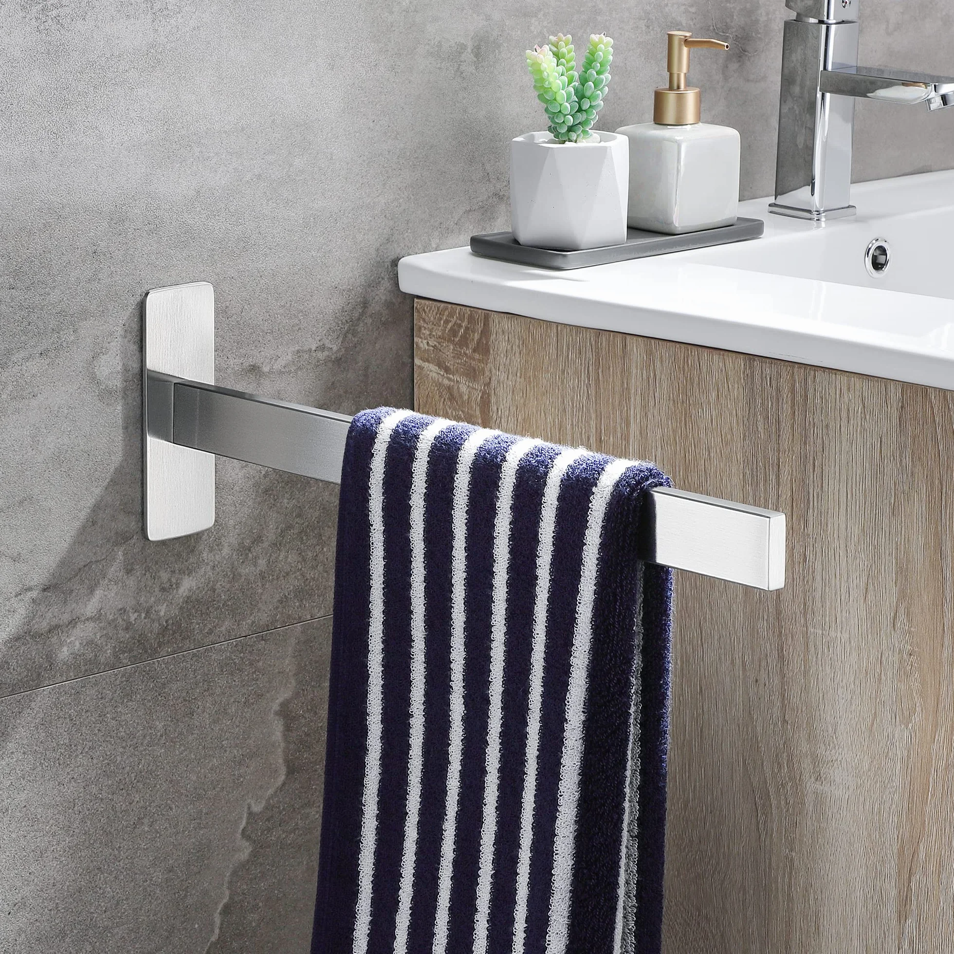 Toallero de Baño Sin Taladro Acero Inoxidable 39CM Adhesivo Pared Cuadrado Cepillado